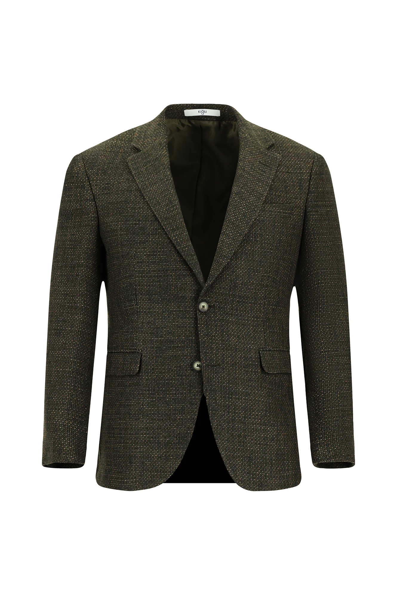 Orta Haki 7 Drop Slim Fit Dar Kesim Yünlü Desenli Kombinli Takım Elbise - Image 2
