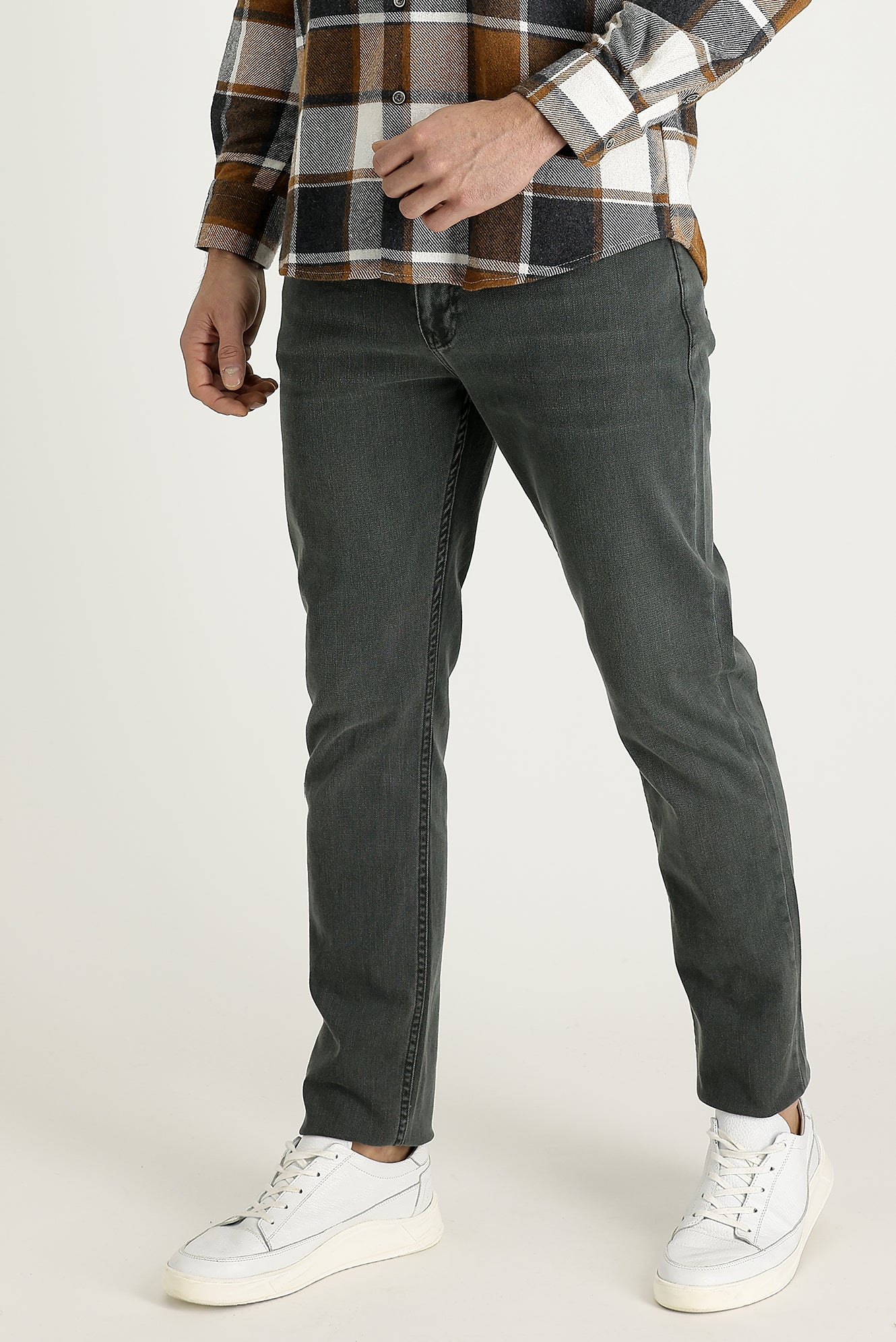Orta Haki Regular Fit Standart Kesim Likralı Denim Pantolon - Image 2