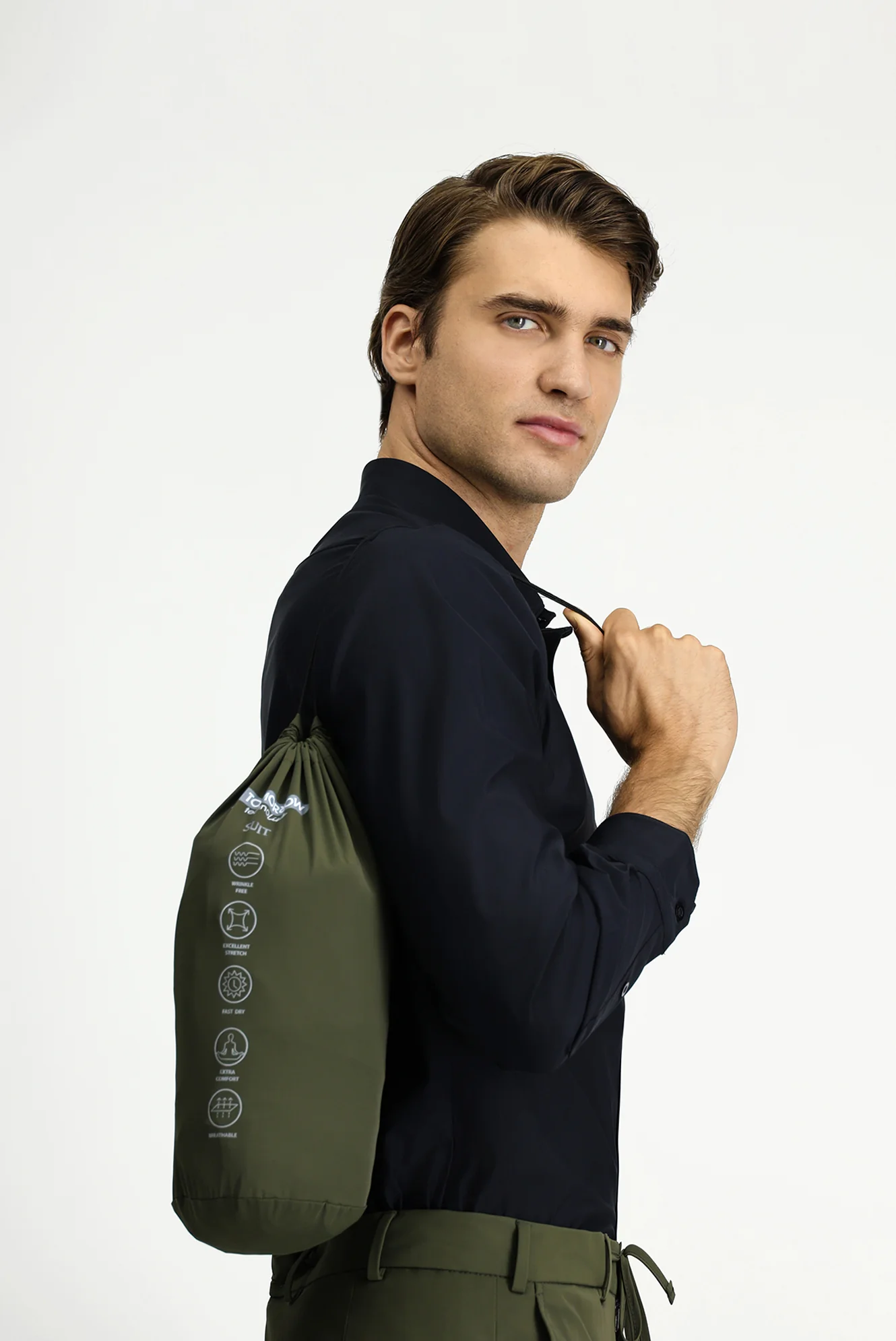 Orta Haki Techno-Line 7 Drop Super Slim Fit Eksra Dar Kesim Beli Lastikli İpli Çantalı Likralı Takım Elbise - Image 6