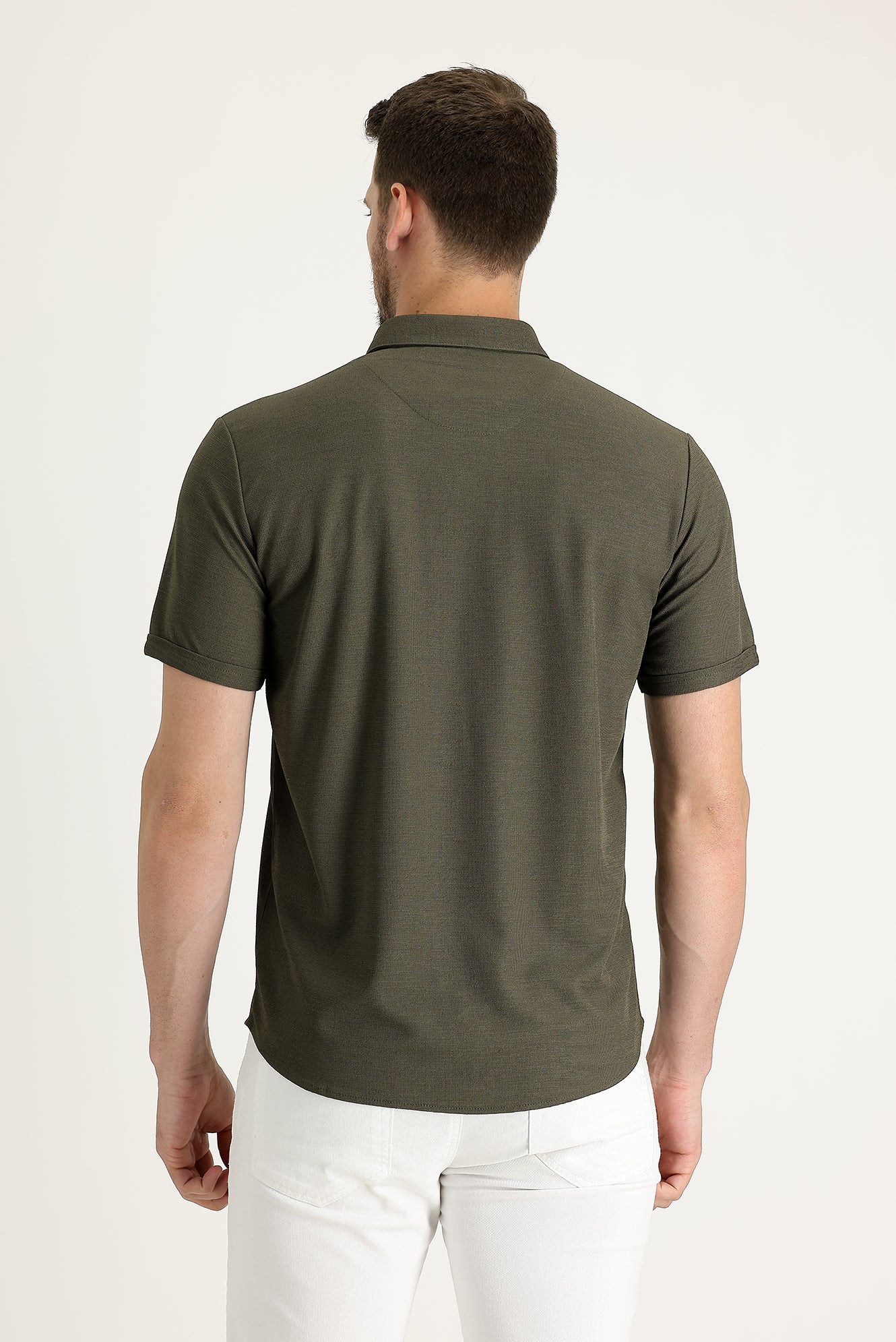 Orta Haki Polo Yaka Regular Fit Düğmeli Tişört - Image 3