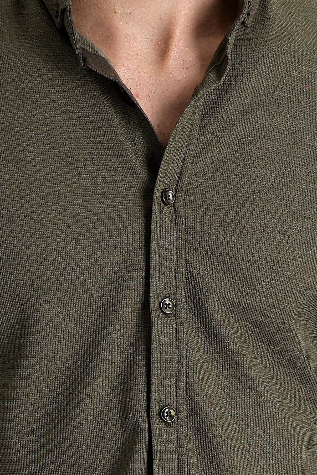 Orta Haki Polo Yaka Regular Fit Düğmeli Tişört - Image 4
