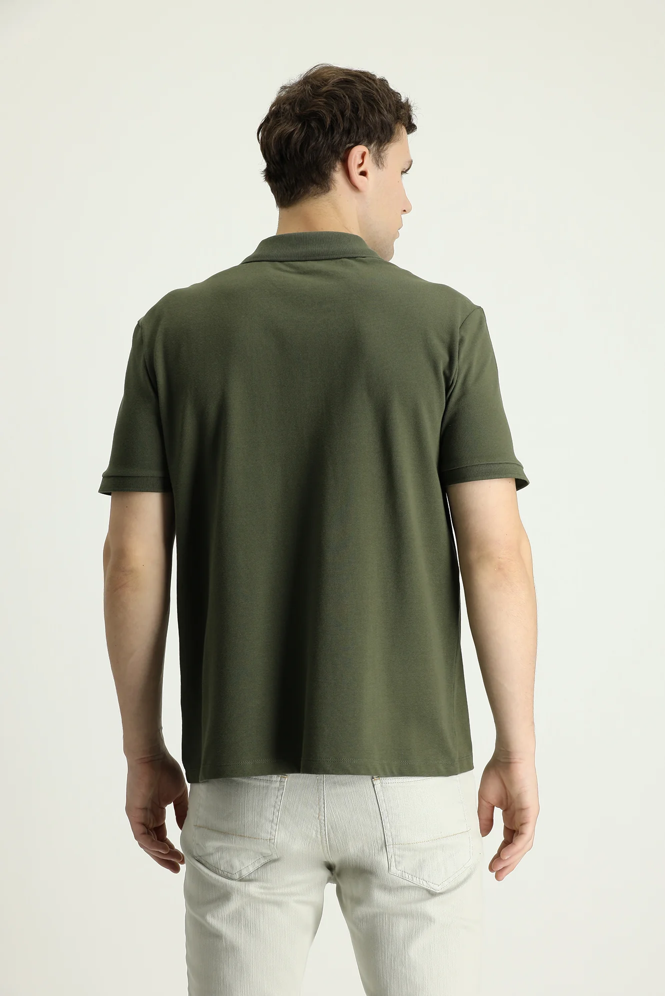 Orta Haki Polo Yaka Regular Fit Nakışlı Pamuk Tişört - Image 2