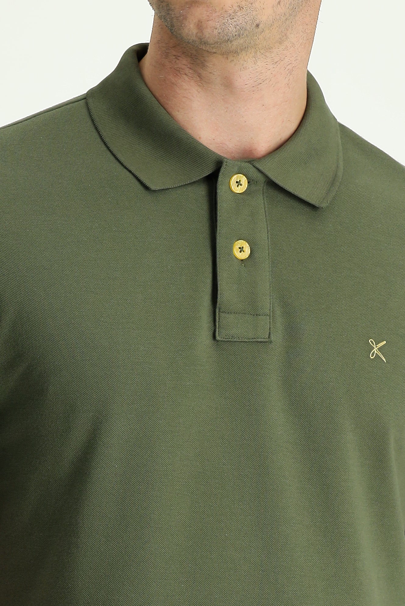 Orta Haki Polo Yaka Regular Fit Nakışlı Pamuk Tişört - Image 4