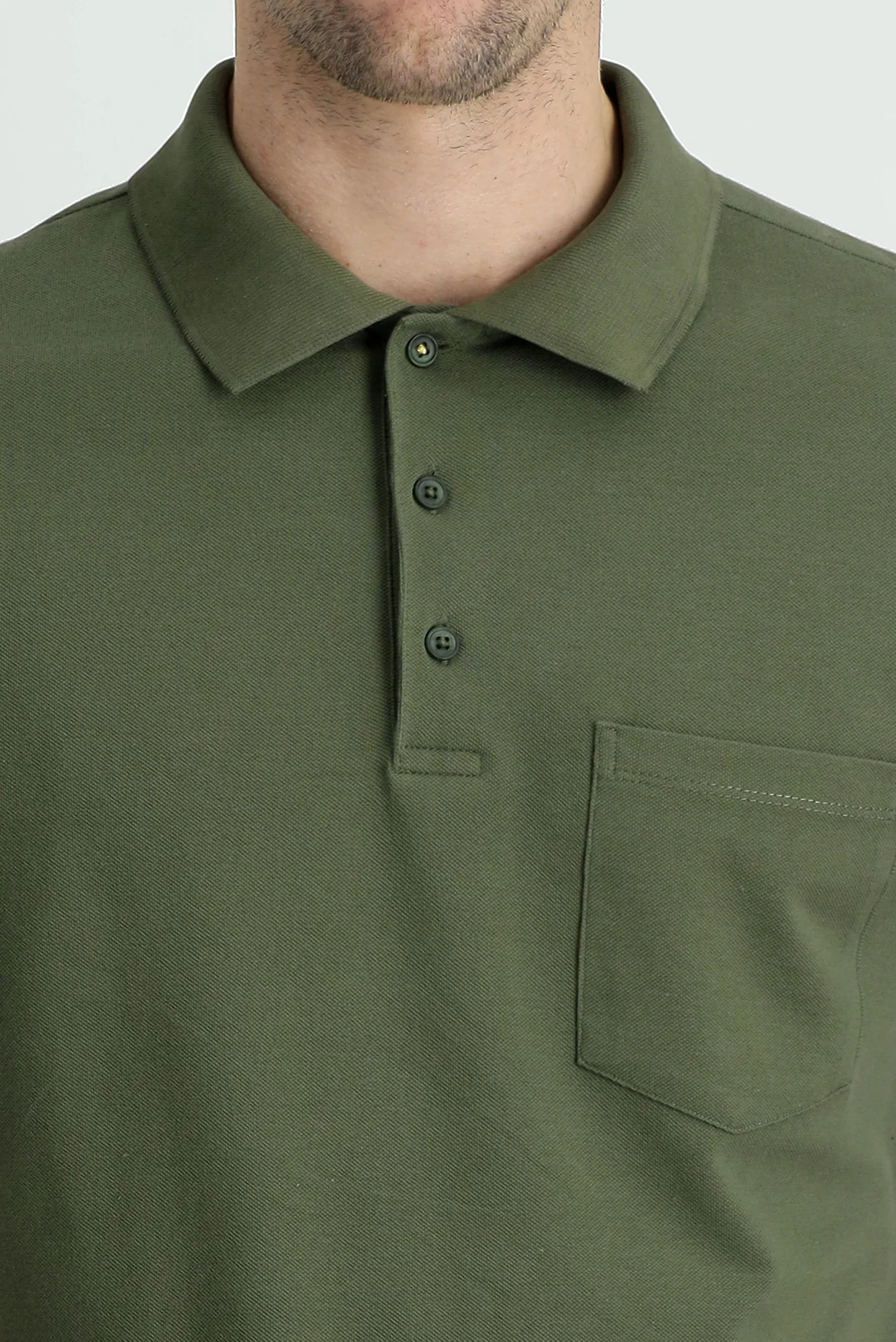 Orta Haki Polo Yaka Regular Fit Nakışlı Pamuk Tişört - Image 3