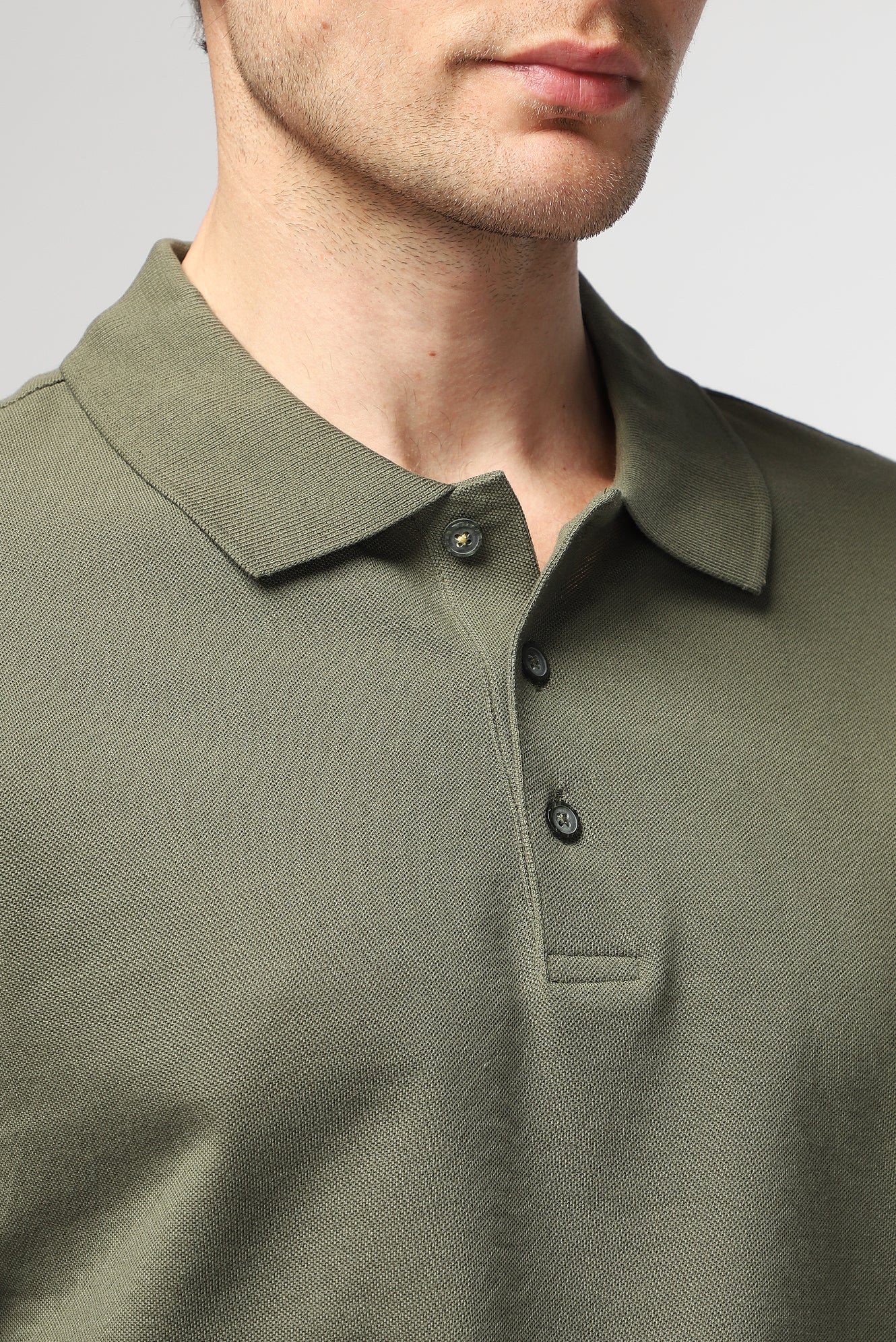 Orta Haki Polo Yaka Regular Fit Nakışlı Pamuk Tişört - Image 5