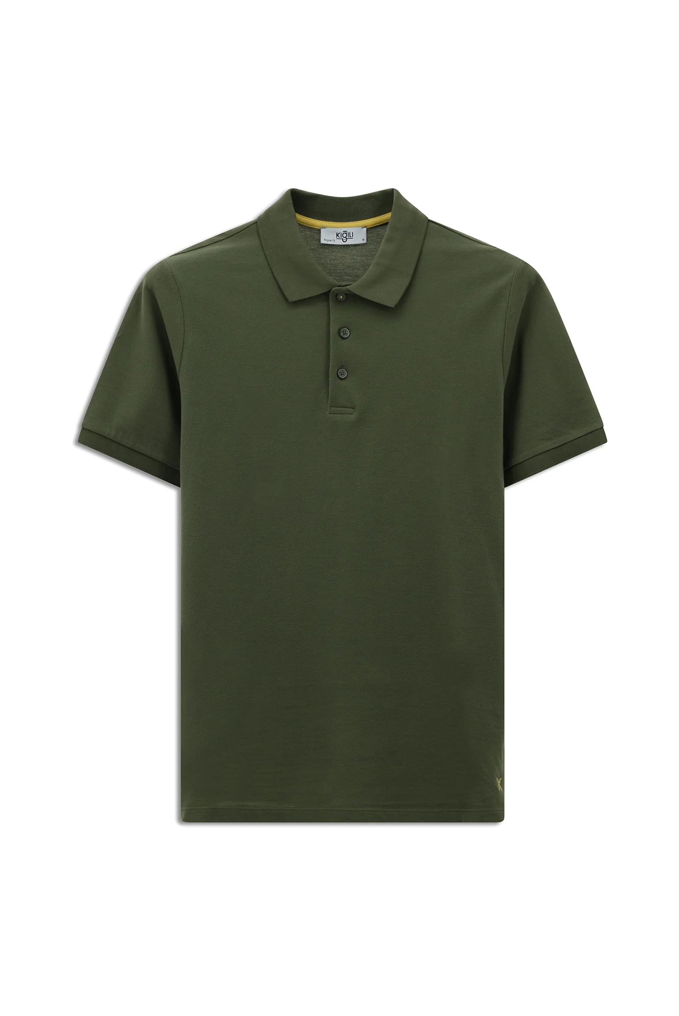 Orta Haki Polo Yaka Regular Fit Nakışlı Pamuk Tişört - Image 7