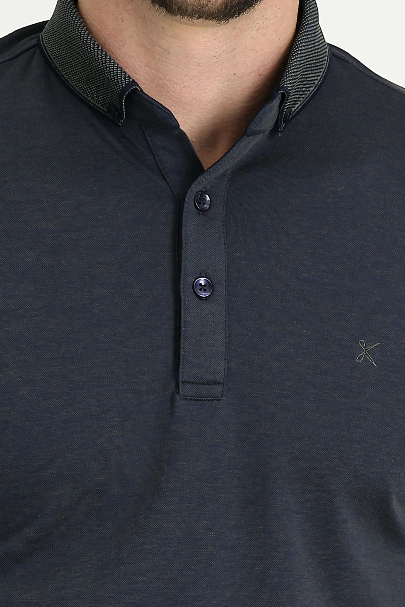 Orta Haki Polo Yaka Regular Fit Nakışlı Tişört - Image 3