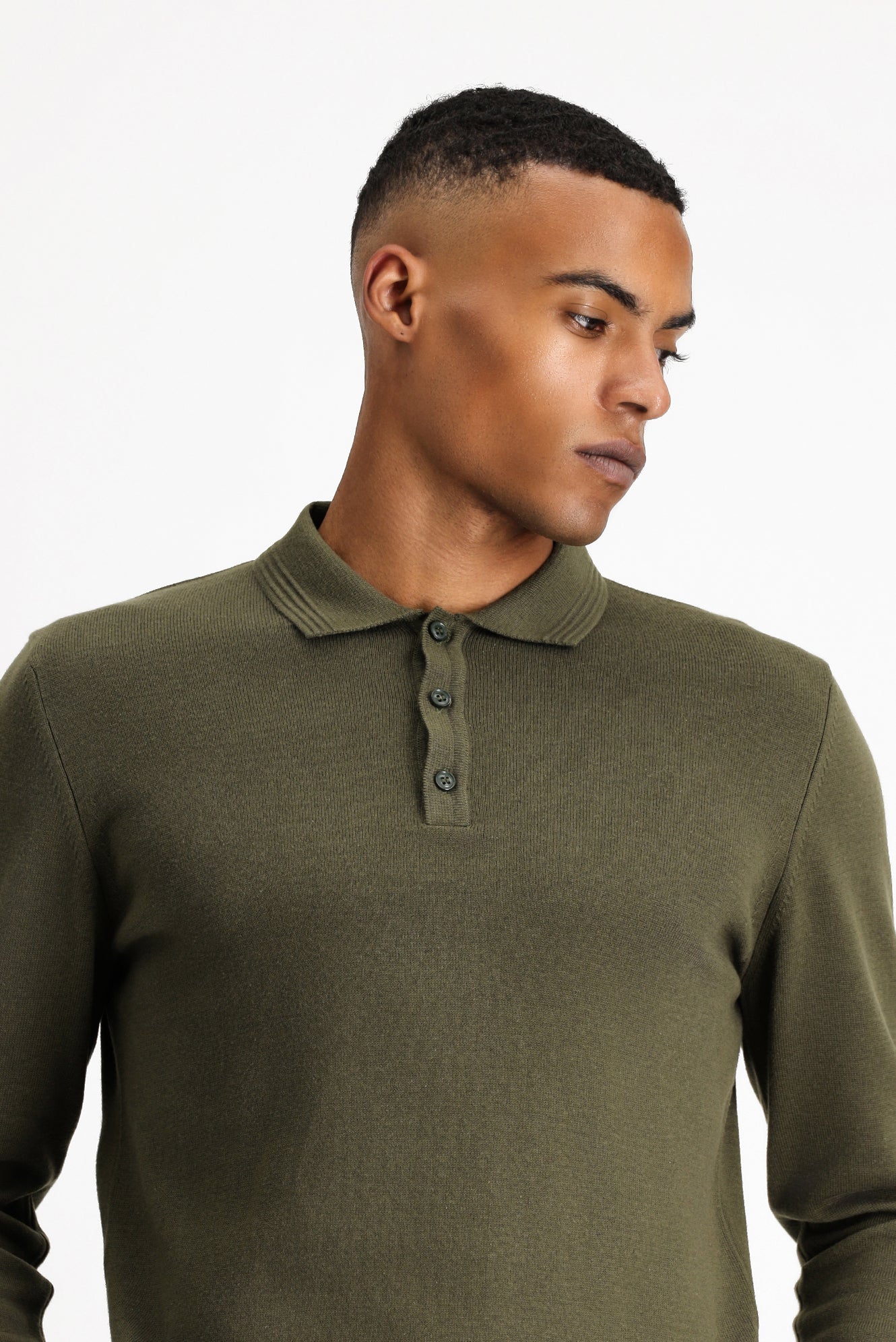 Orta Haki Polo Yaka Regular Fit Pamuklu Triko Kazak - Image 2