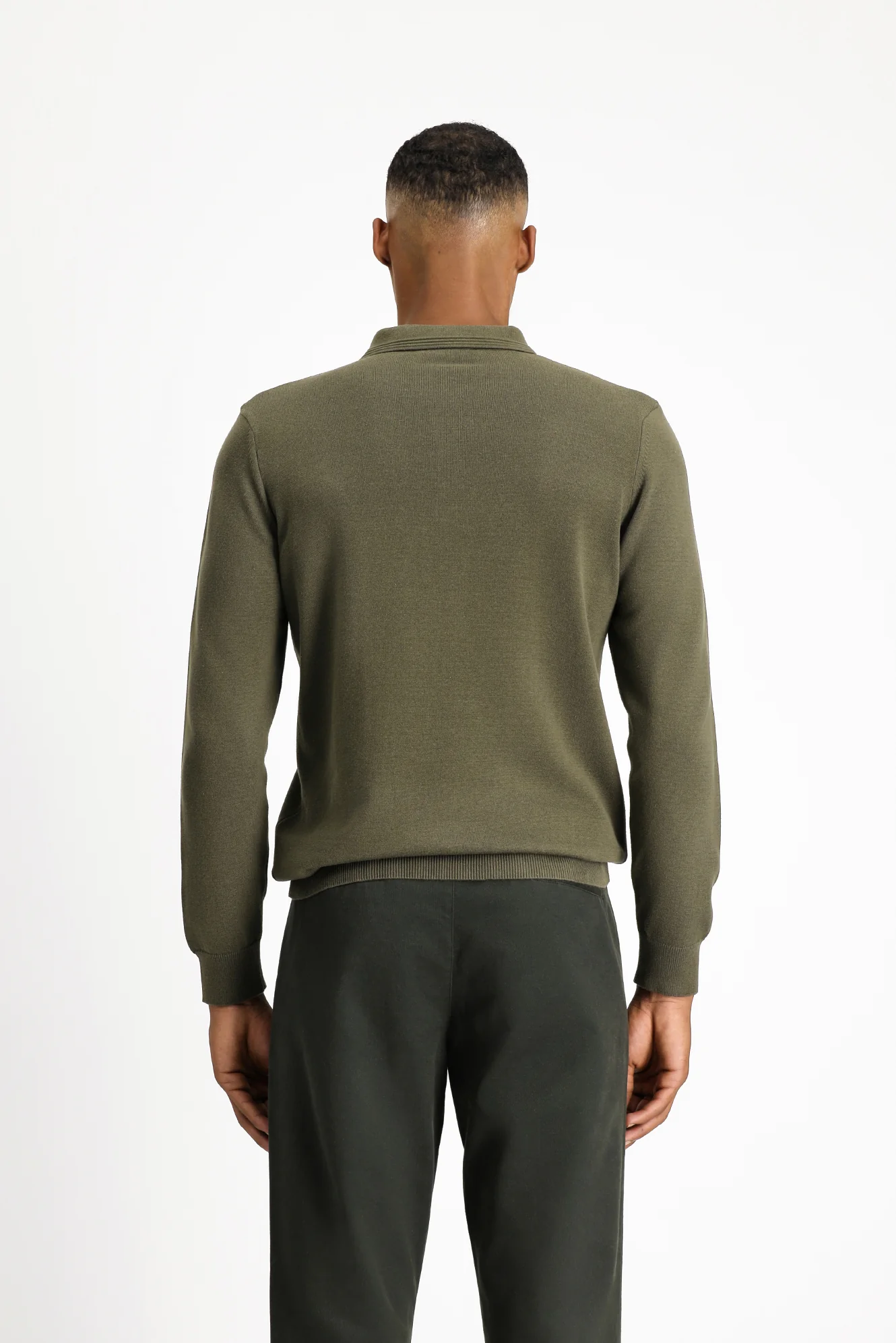 Orta Haki Polo Yaka Regular Fit Pamuklu Triko Kazak - Image 4