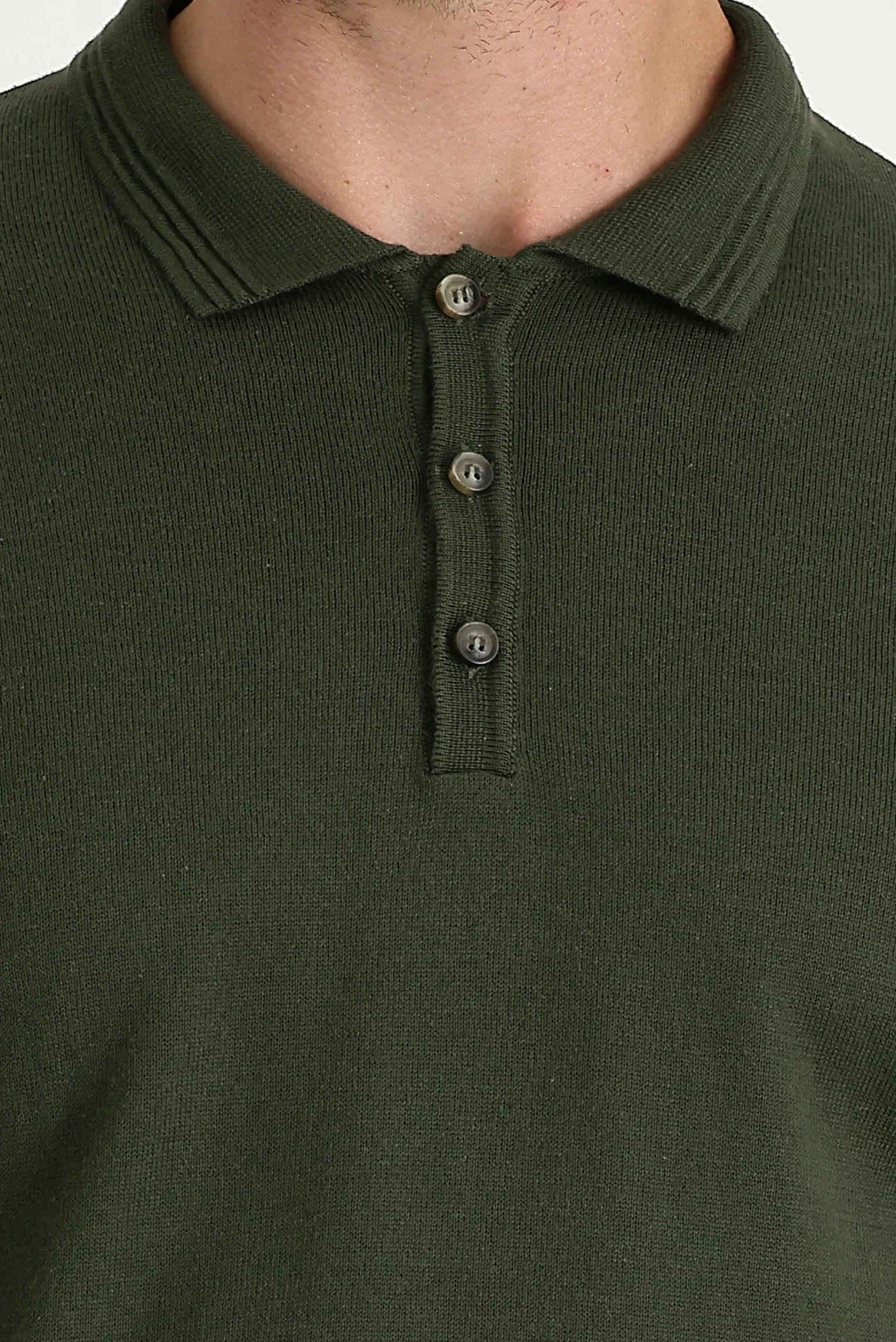 Orta Haki Polo Yaka Regular Fit Triko Kazak - Image 4