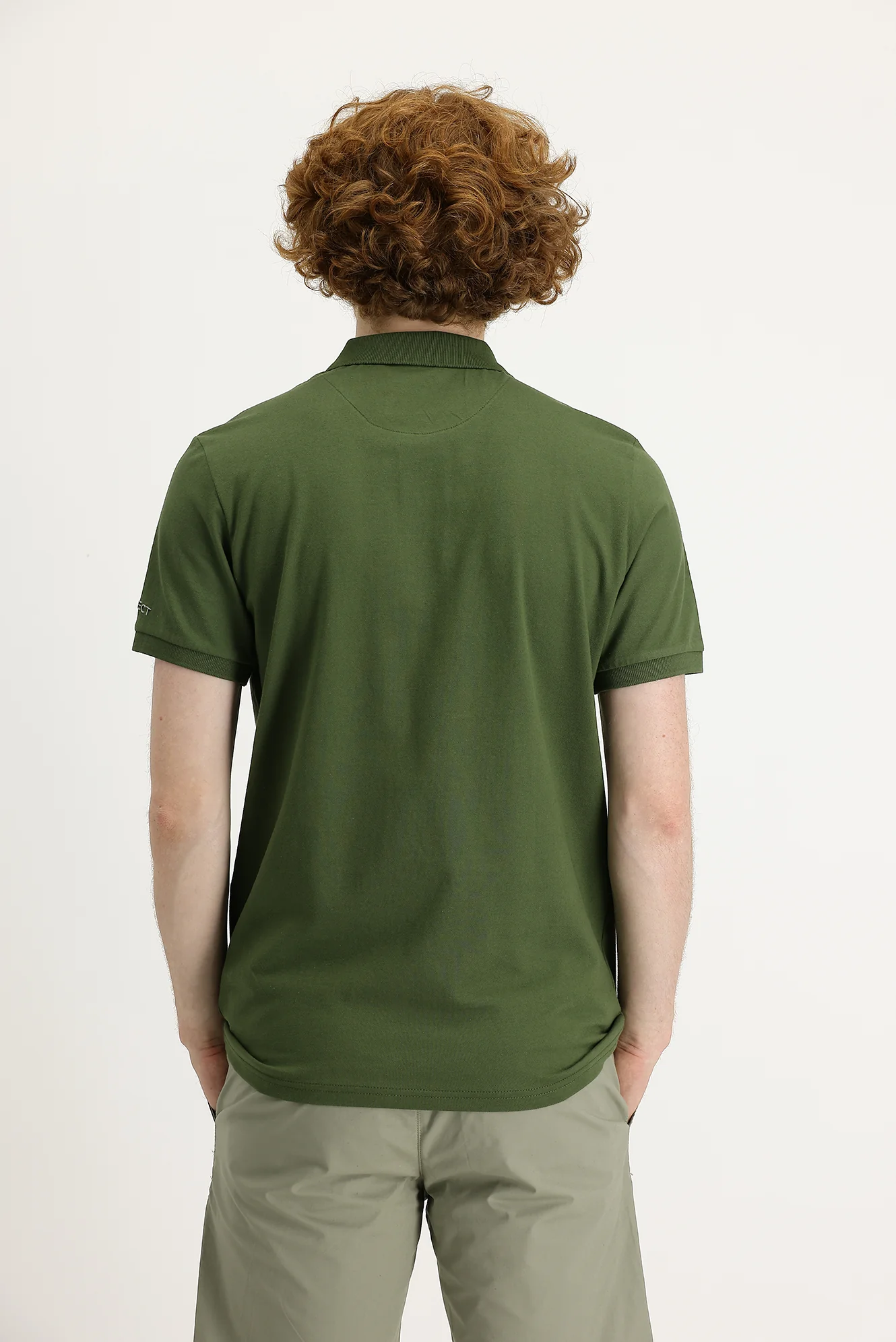 Orta Haki Polo Yaka Slim Fit Dar Kesim Baskılı Tişört - Image 3