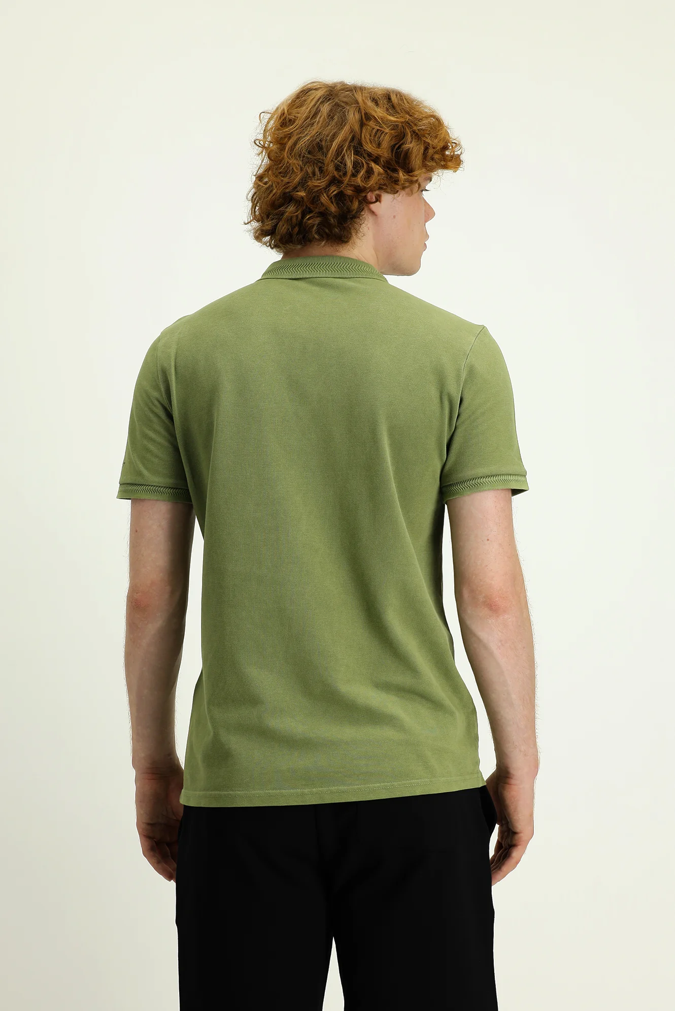 Orta Haki Polo Yaka Slim Fit Dar Kesim Nakışlı Pamuk Tişört - Image 3