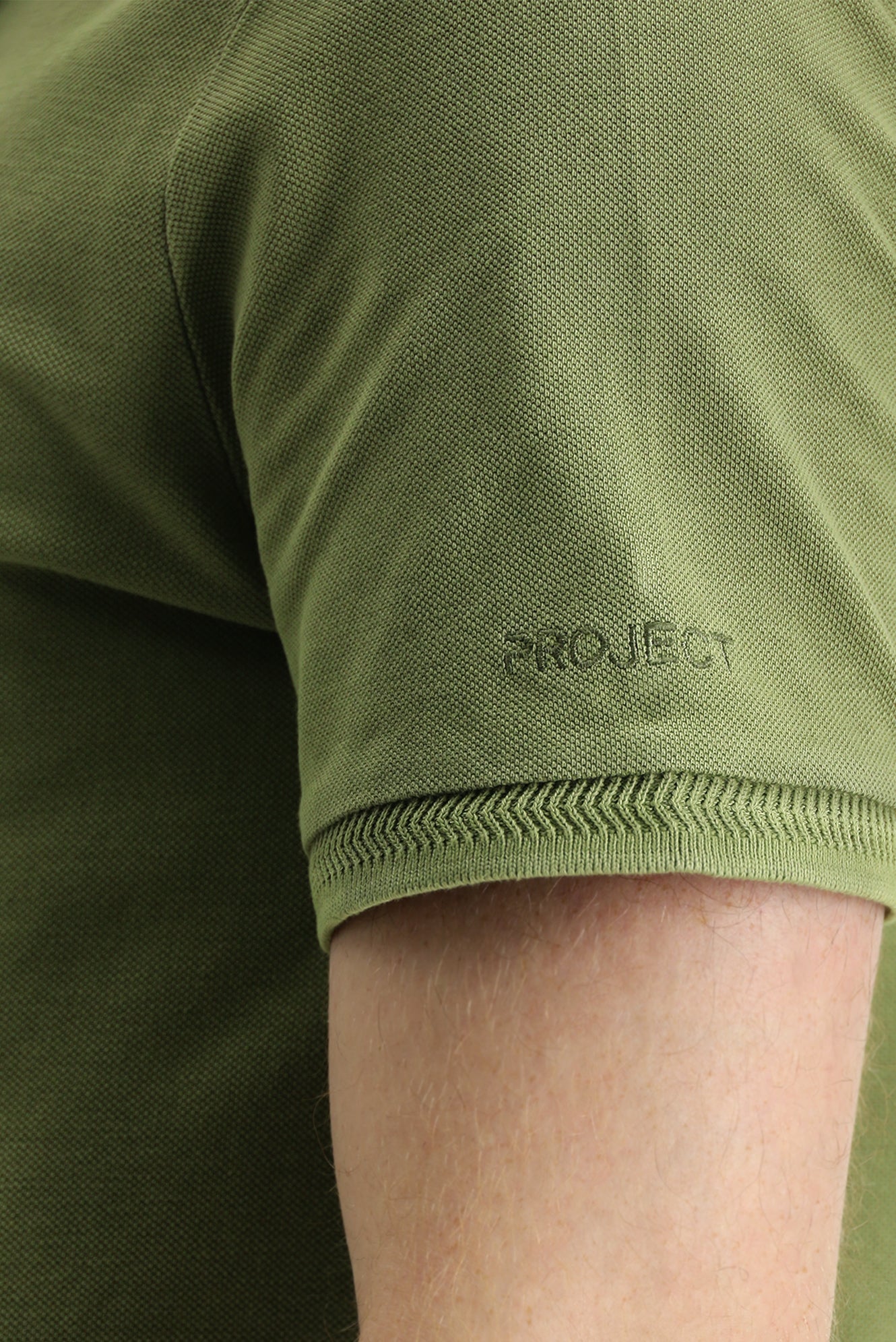 Orta Haki Polo Yaka Slim Fit Dar Kesim Nakışlı Pamuk Tişört - Image 4