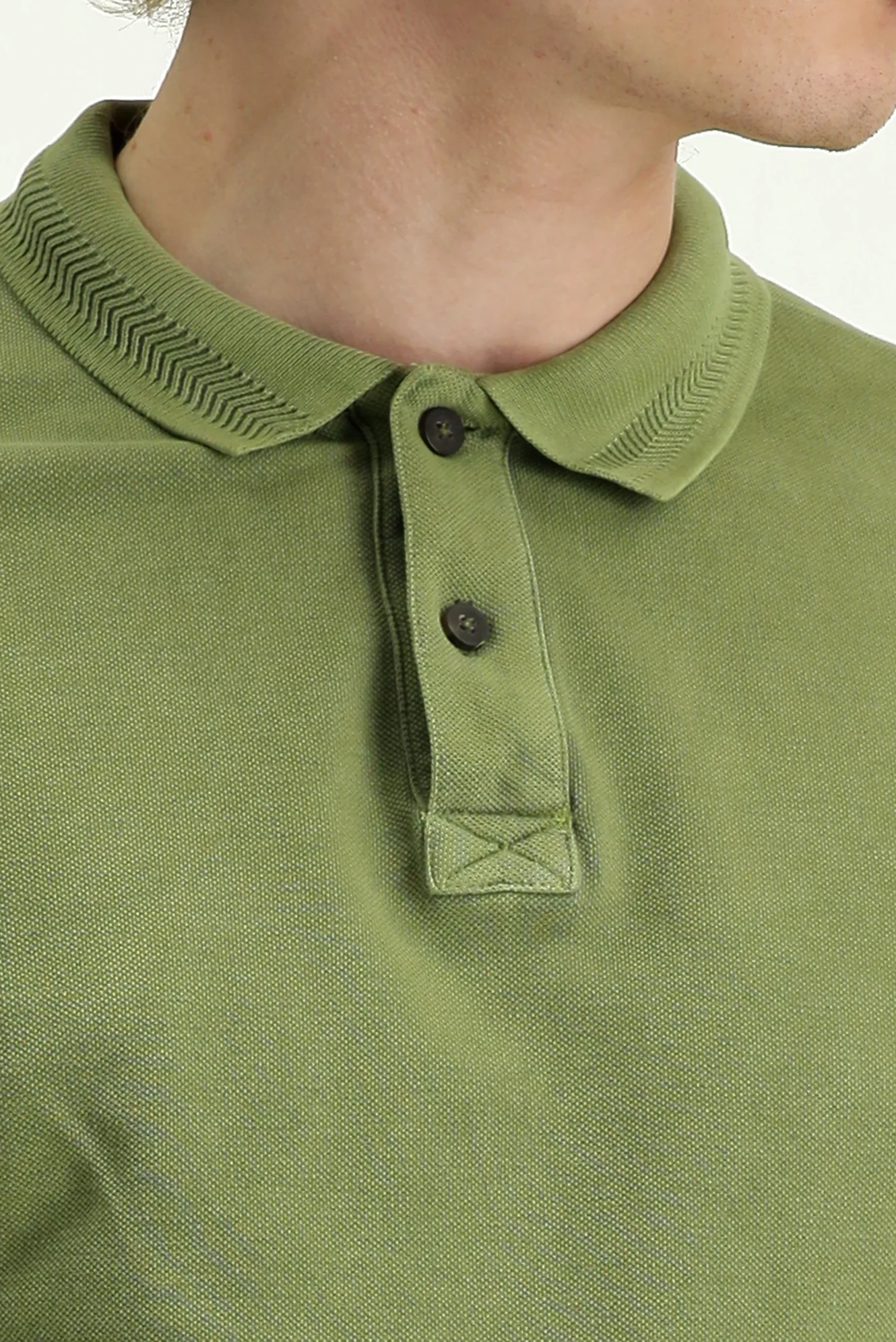 Orta Haki Polo Yaka Slim Fit Dar Kesim Nakışlı Pamuk Tişört - Image 5