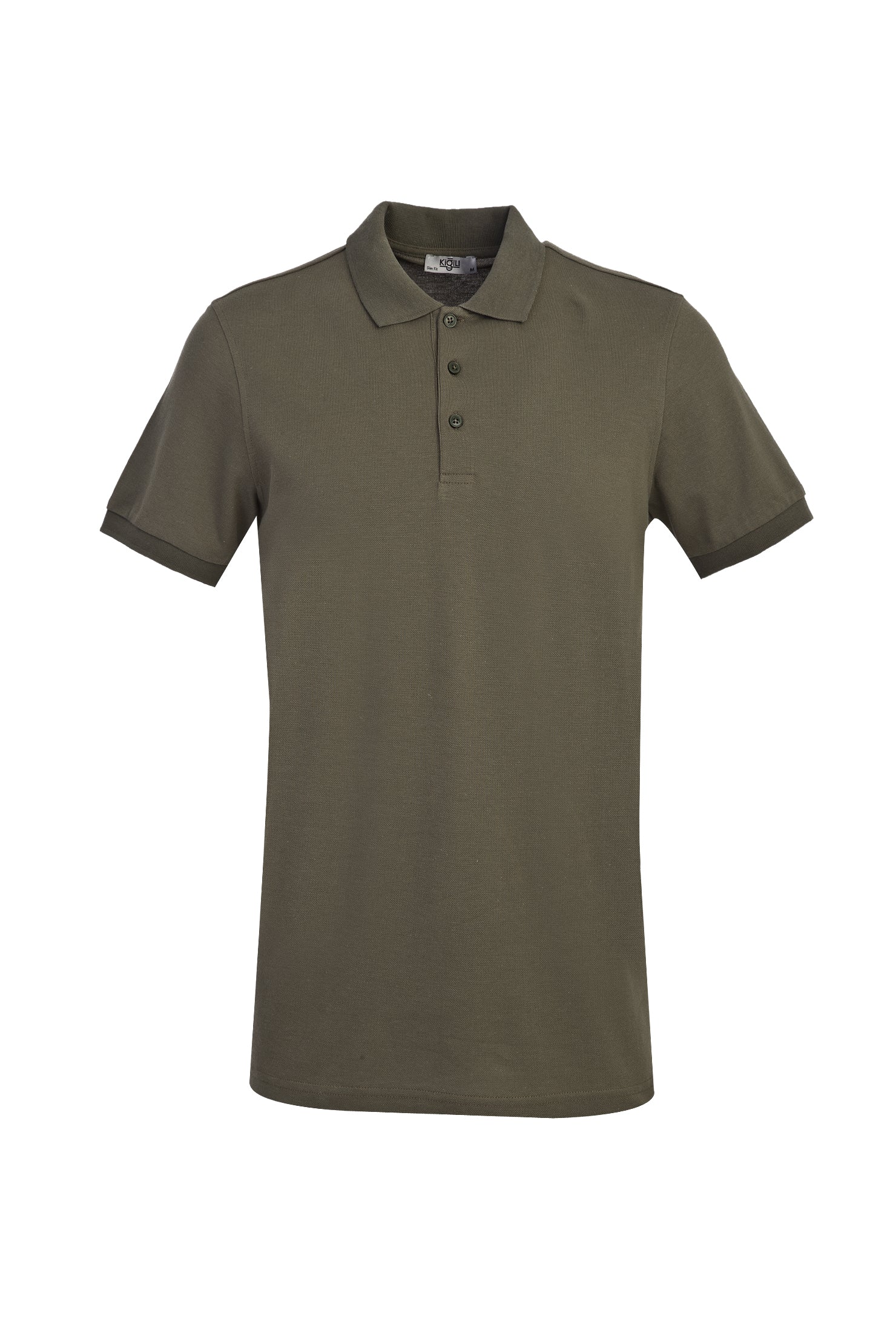 Orta Haki Polo Yaka Slim Fit Dar Kesim Pamuk Tişört
