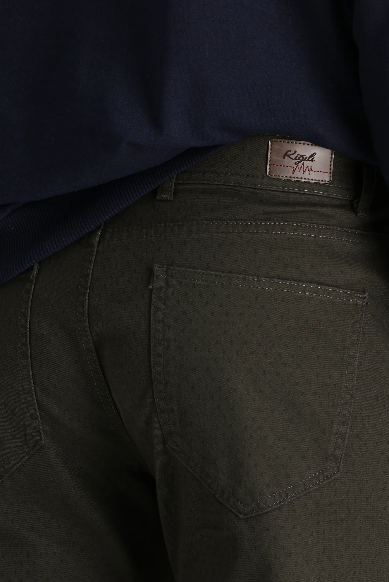 Orta Haki Regular Fit Standart Kesim Desenli Likralı Kanvas / Chino Pantolon - Image 4
