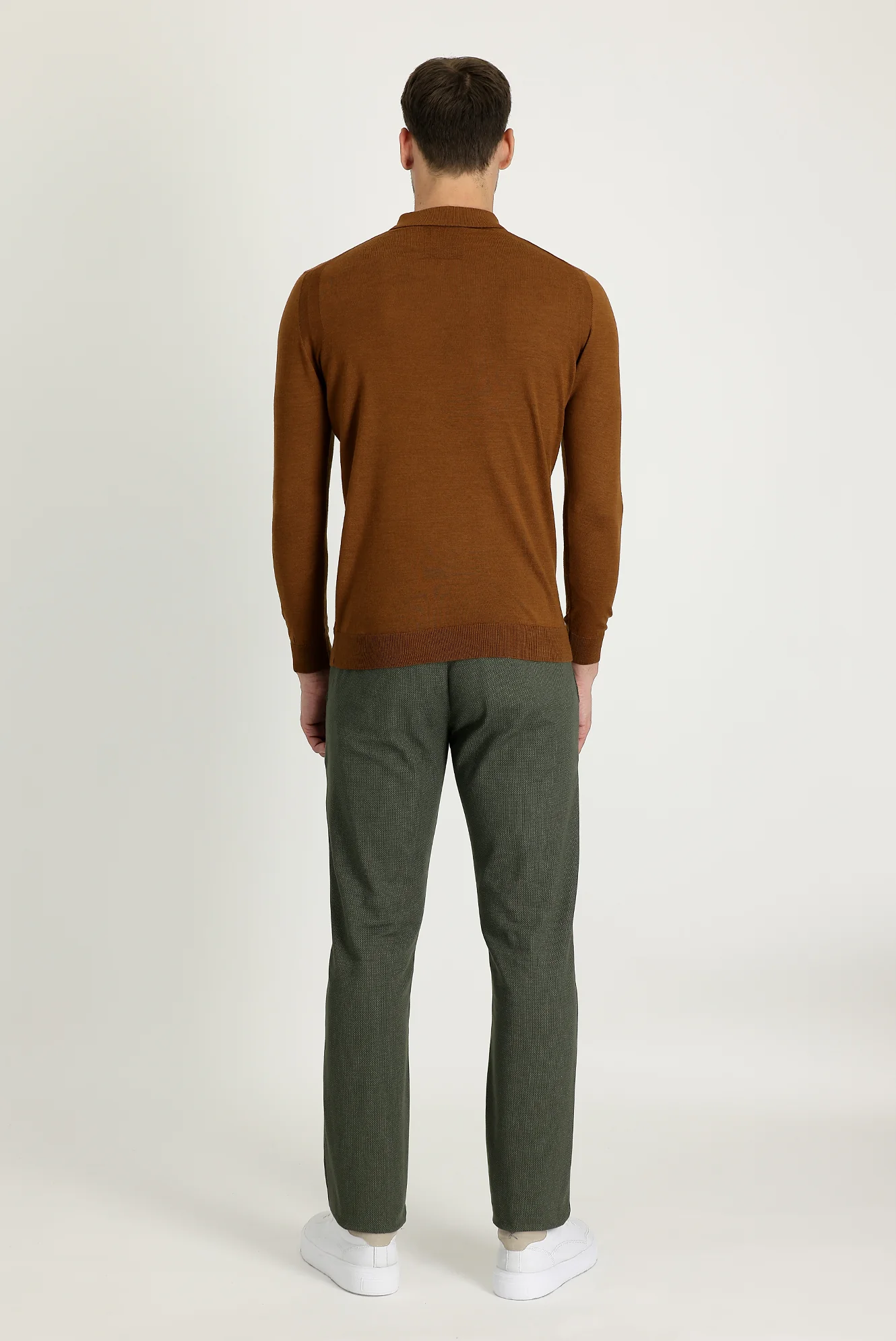 Orta Haki Regular Fit Standart Kesim Desenli Likralı Kanvas / Chino Pantolon - Image 3