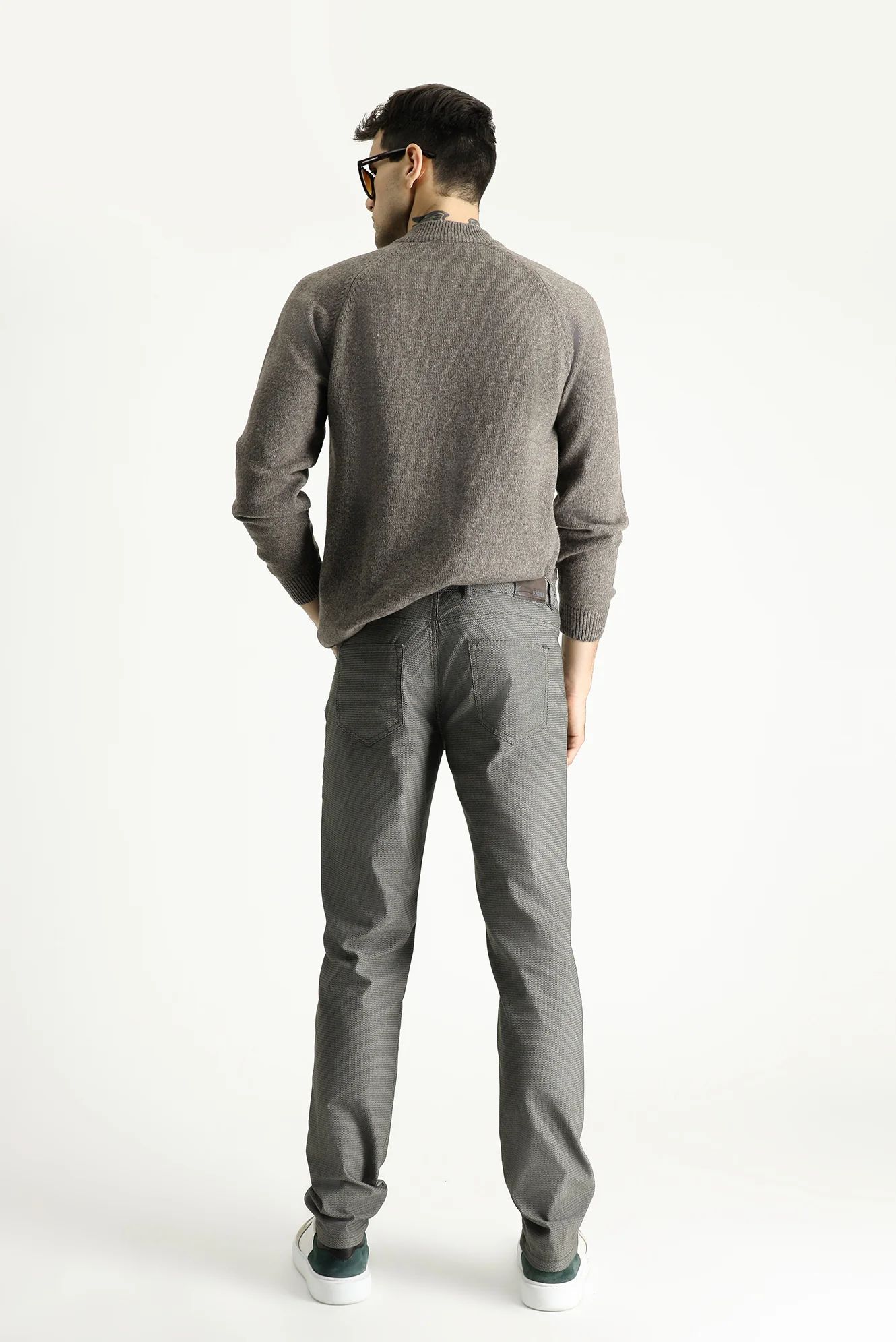 Orta Haki Regular Fit Standart Kesim Desenli Likralı Kanvas / Chino Pantolon - Image 4