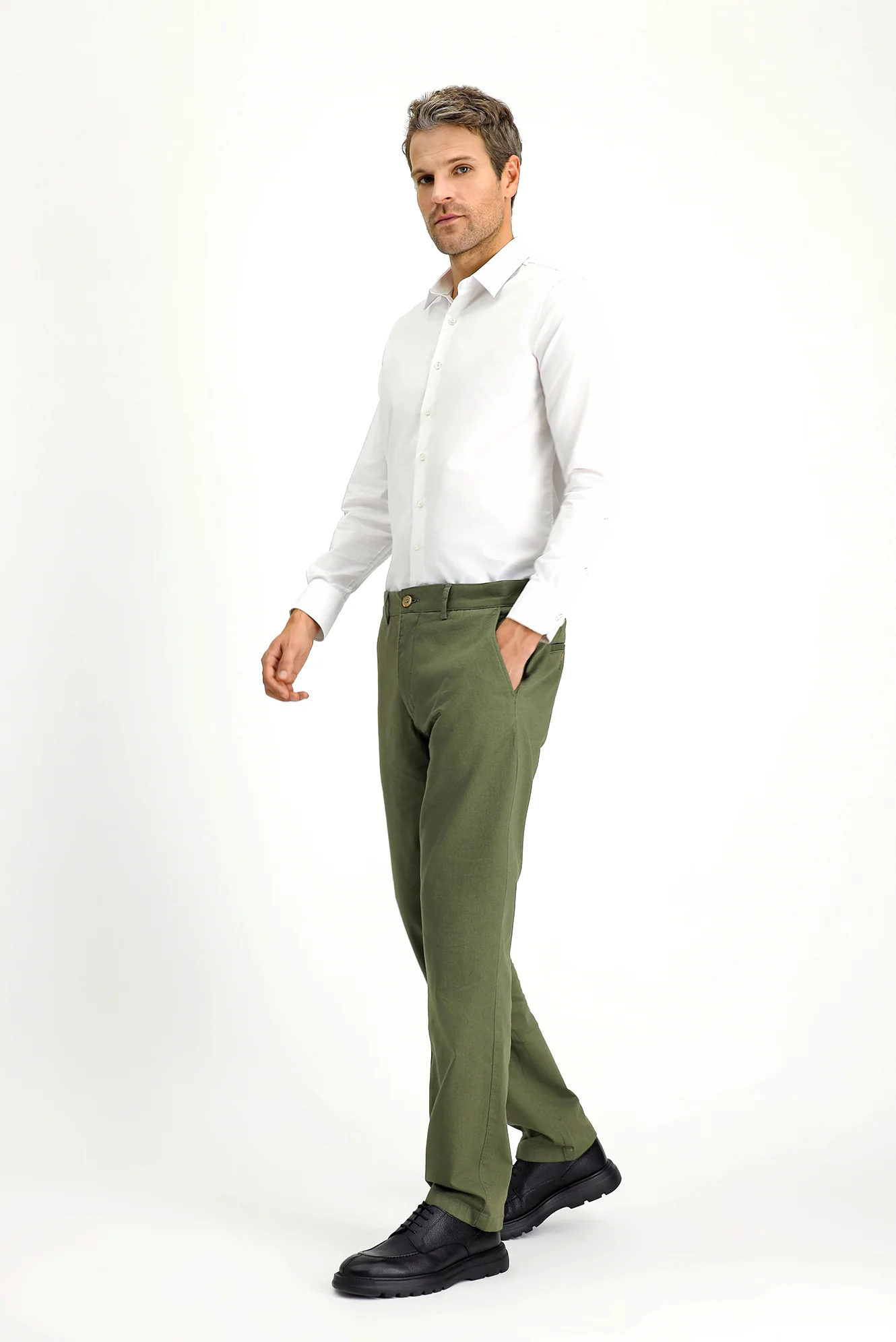 Orta Haki Regular Fit Standart Kesim Likralı Kanvas / Chino Pantolon - Image 3