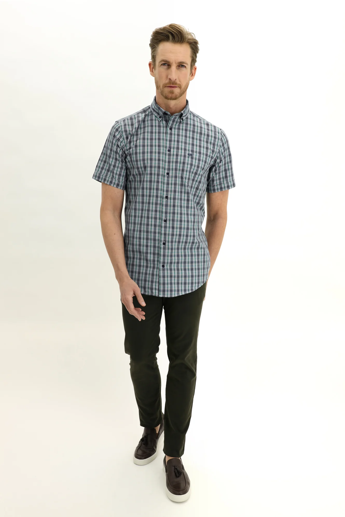 Orta Haki Regular Fit Standart Kesim Likralı Kanvas / Chino Pantolon