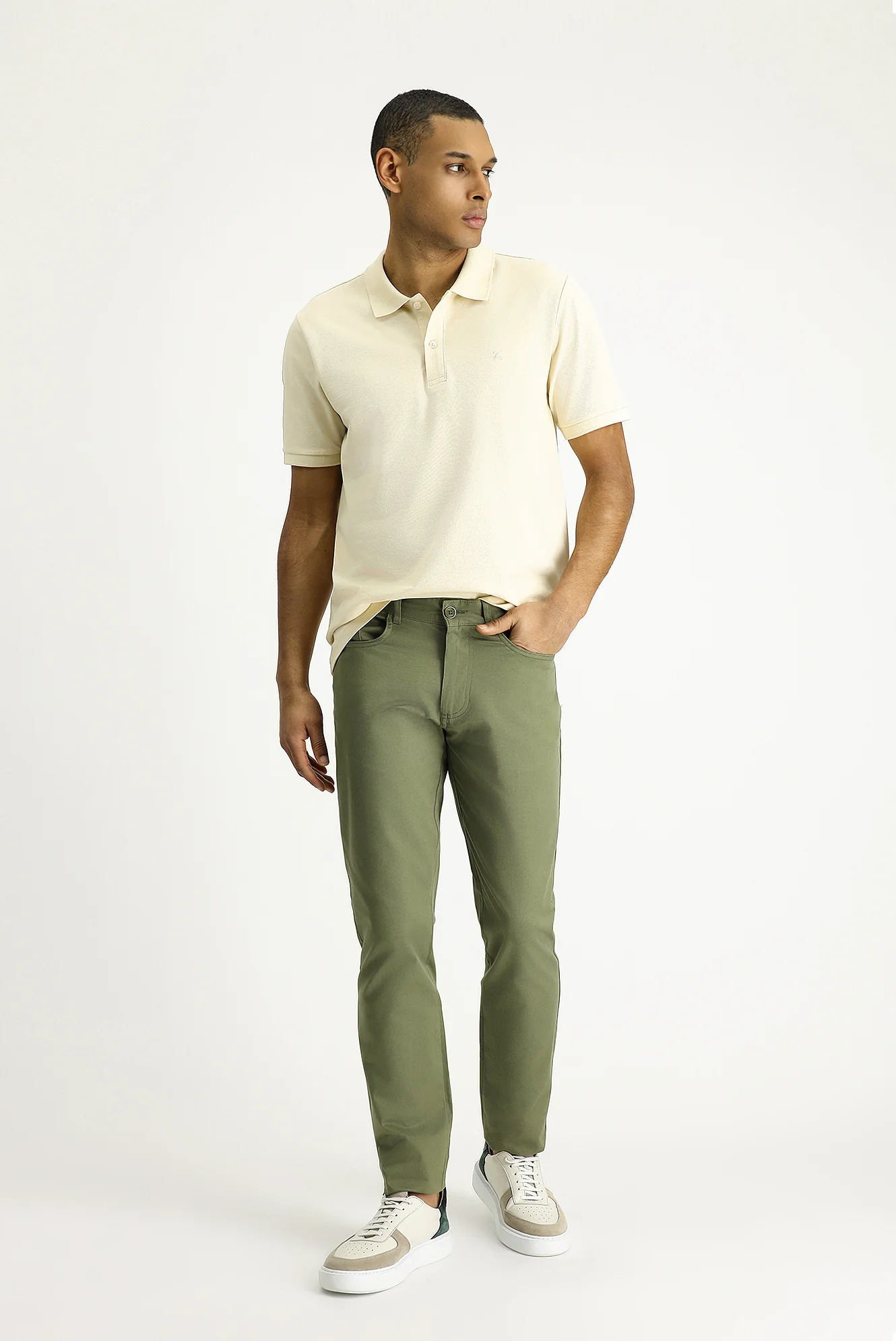 Orta Haki Regular Fit Standart Kesim Likralı Kanvas / Chino Pantolon