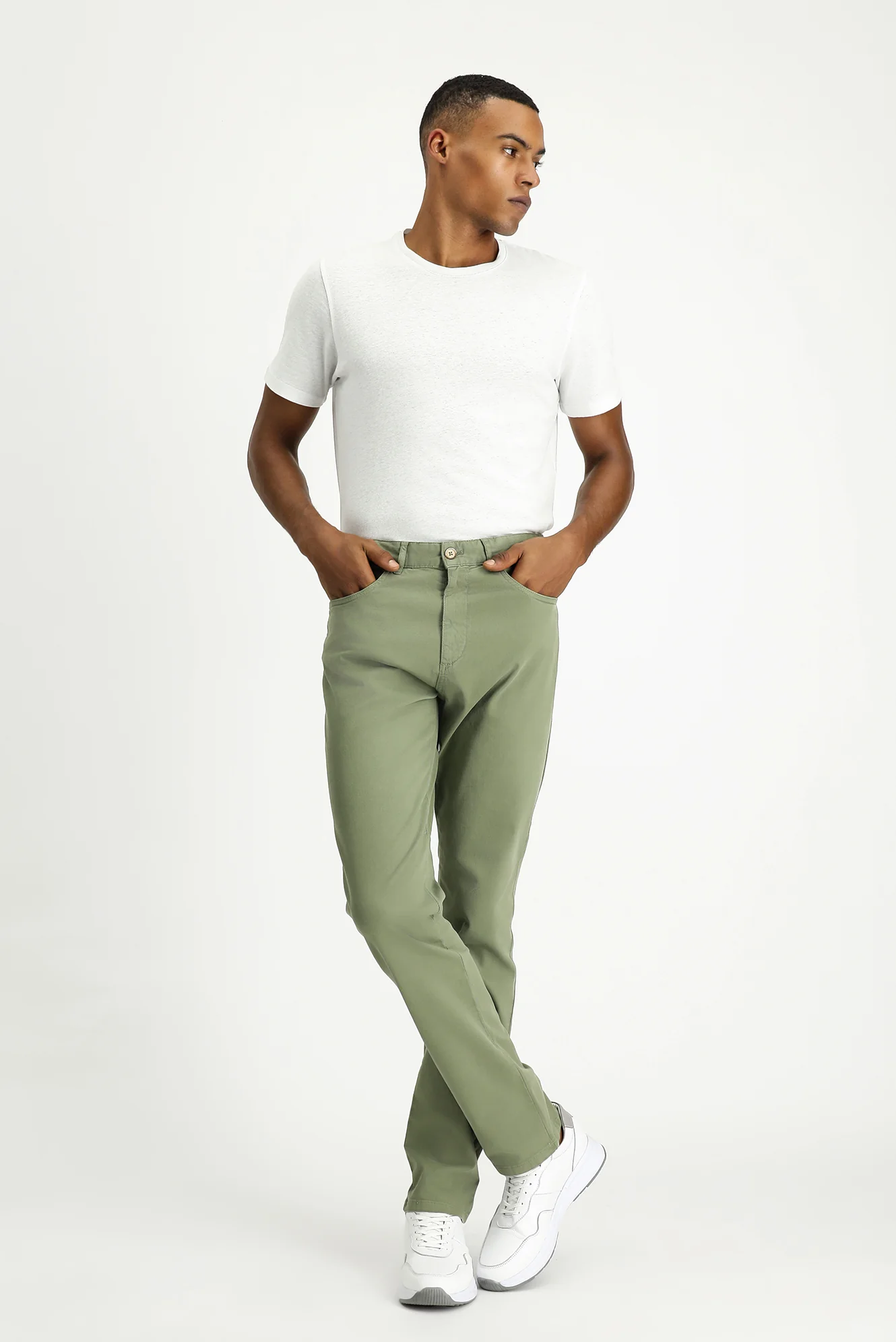 Orta Haki Regular Fit Standart Kesim Likralı Kanvas / Chino Pantolon