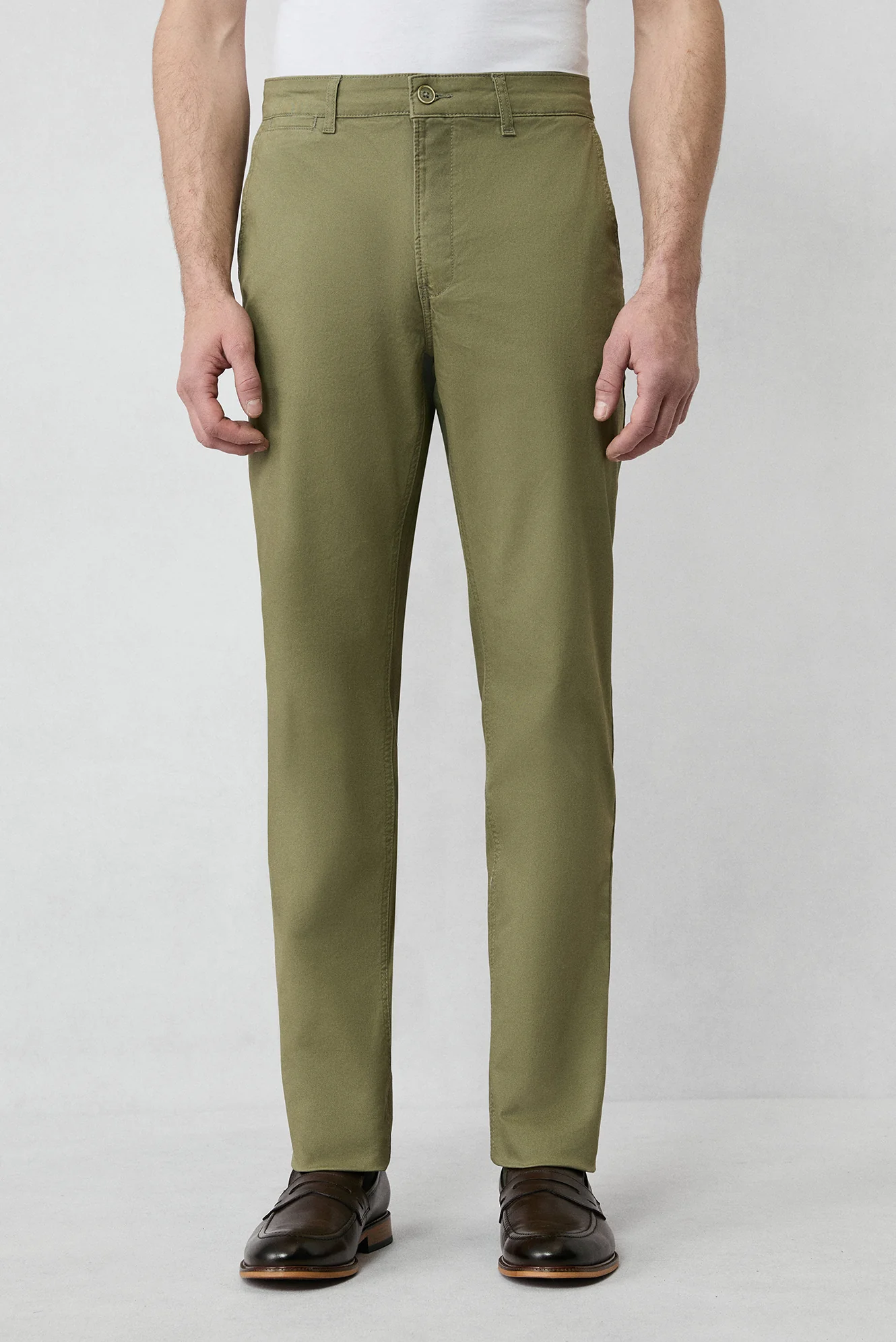 Orta Haki Regular Fit Standart Kesim Likralı Esnek Yandan Cep Kanvas / Chino Pantolon - Image 2