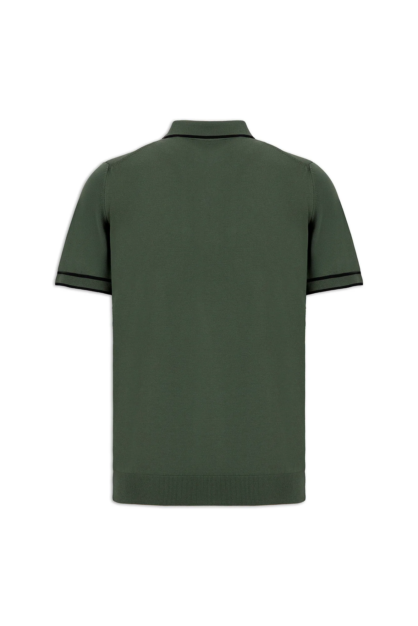 Orta Haki Regular Fit Şerit Detaylı Polo Yaka Örme Tişört - Image 7
