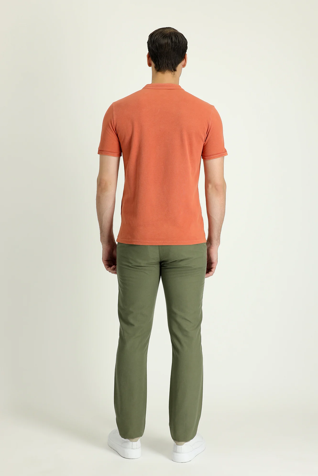Orta Haki Regular Fit Standart Kesim Tokalı Pamuklu Kanvas / Chino Pantolon - Image 3