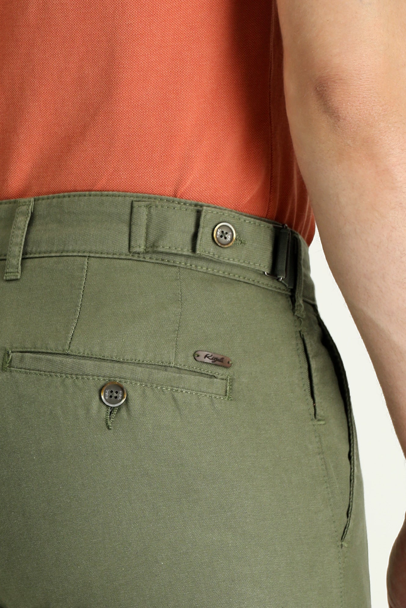 Orta Haki Regular Fit Standart Kesim Tokalı Pamuklu Kanvas / Chino Pantolon - Image 4