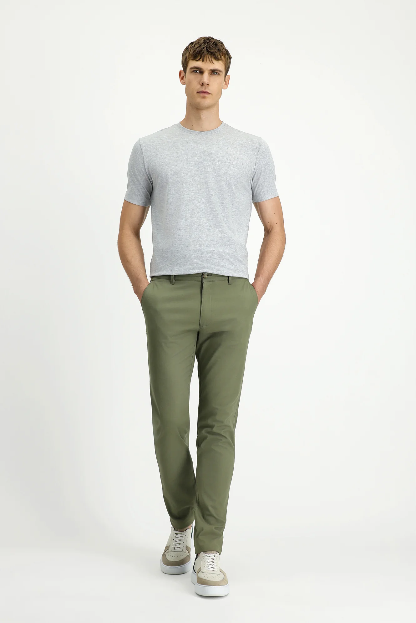 Orta Haki Relaxed Fit Rahat Kesim Desenli Likralı Kanvas / Chino Pantolon