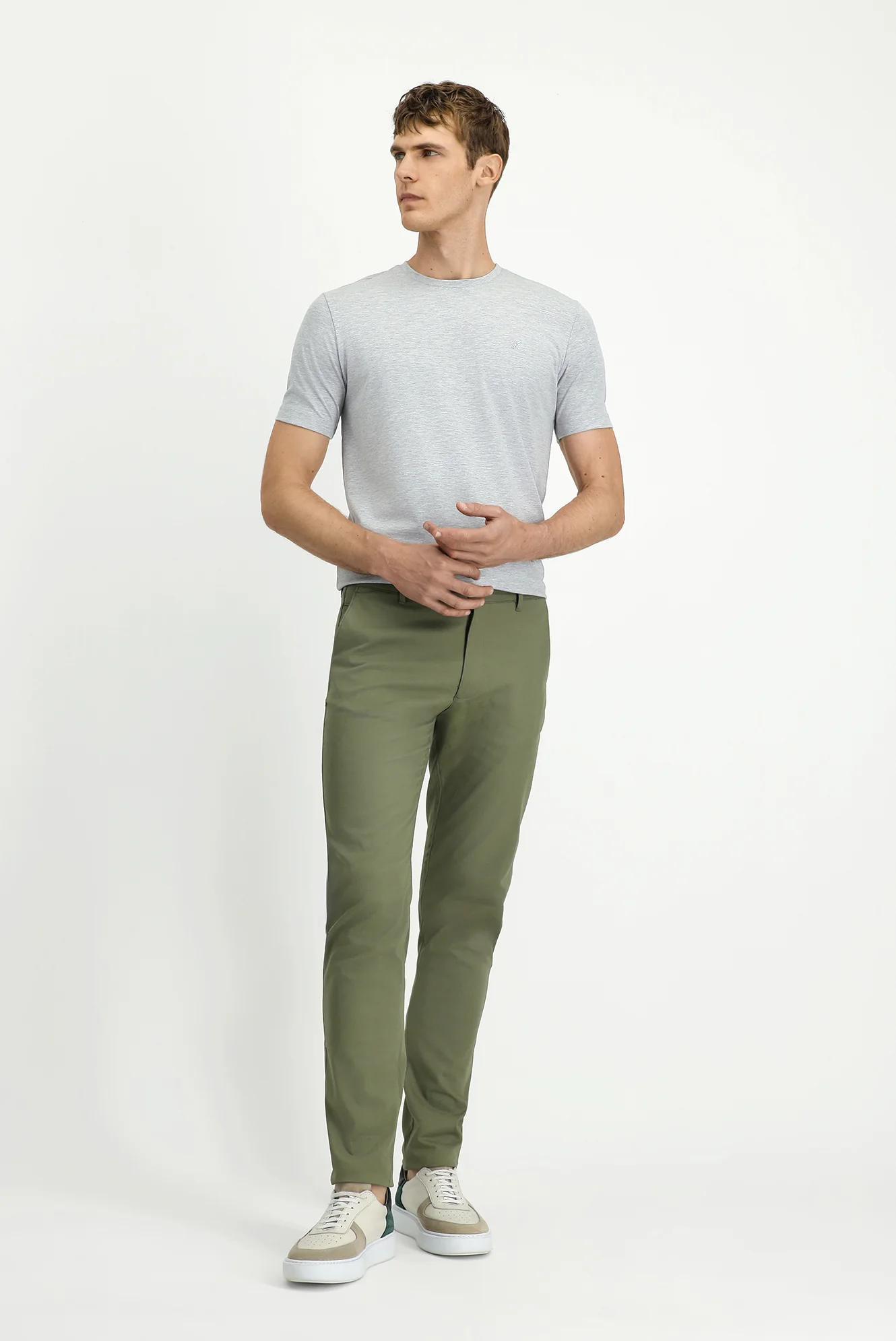 Orta Haki Relaxed Fit Rahat Kesim Desenli Likralı Kanvas / Chino Pantolon - Image 2