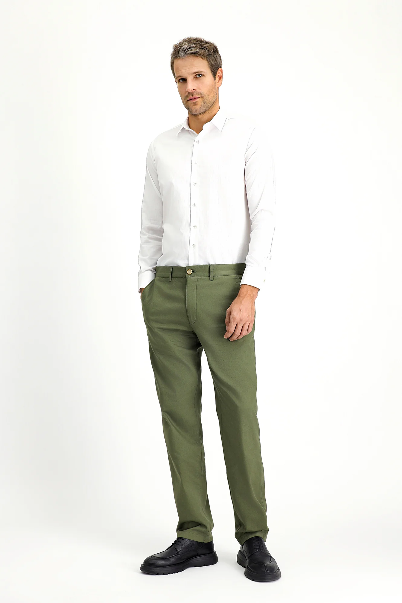 Orta Haki Relaxed Fit Rahat Kesim Likralı Kanvas / Chino Pantolon