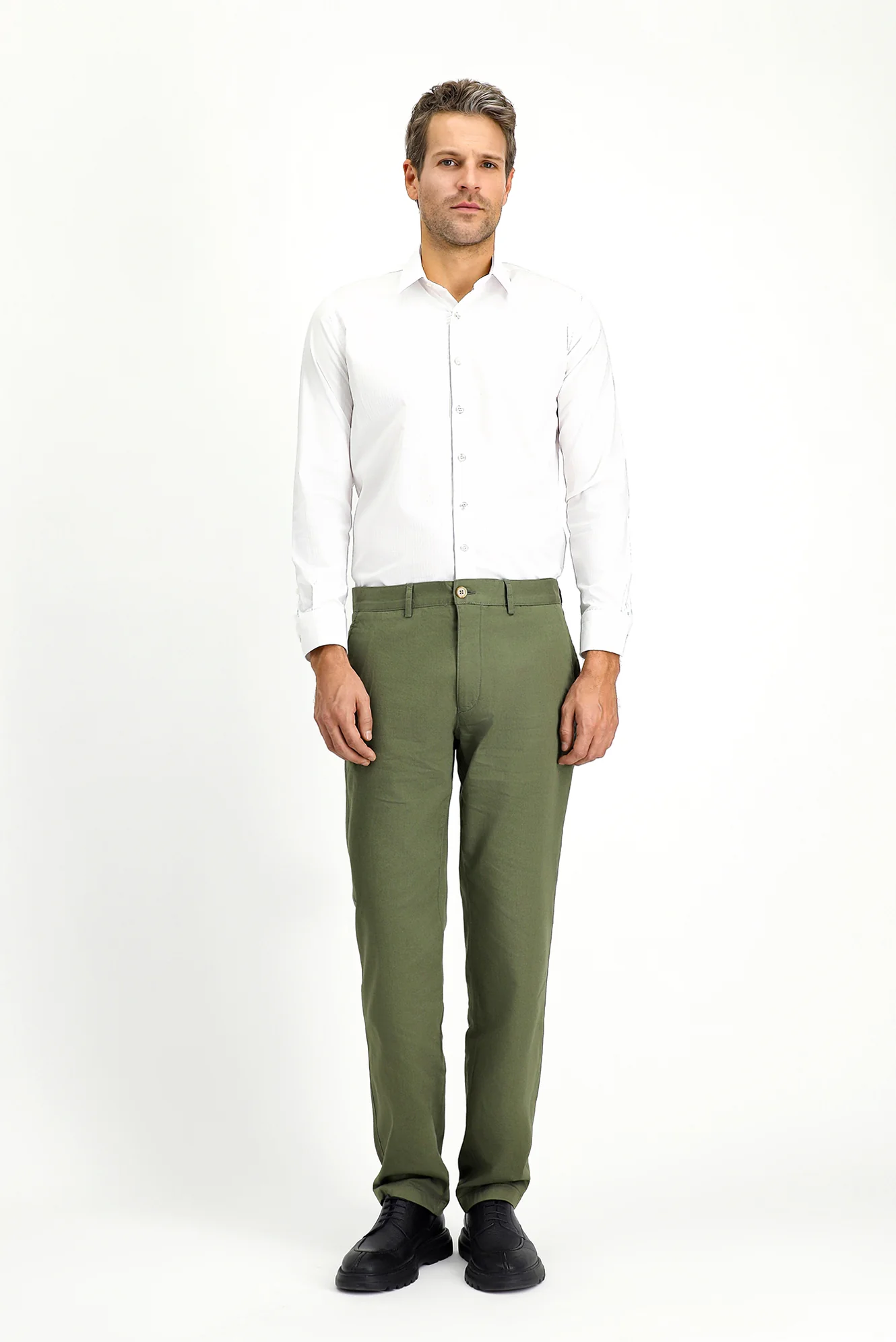 Orta Haki Relaxed Fit Rahat Kesim Likralı Kanvas / Chino Pantolon - Image 2