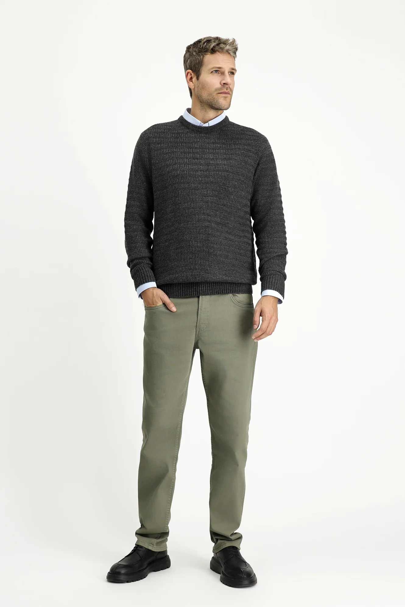 Orta Haki Relaxed Fit Rahat Kesim Likralı Kanvas / Chino Pantolon