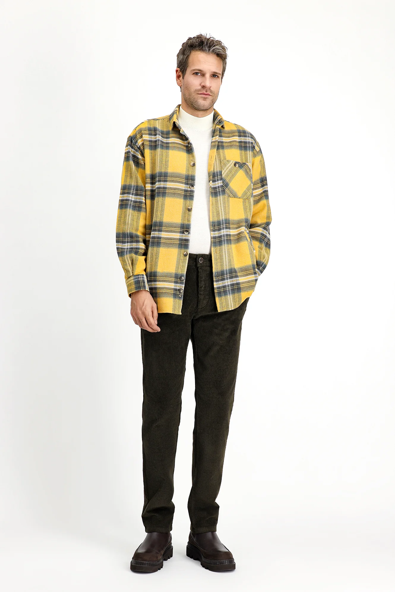 Orta Haki Relaxed Fit Rahat Kesim Pamuk Kadife Pantolon - Image 2