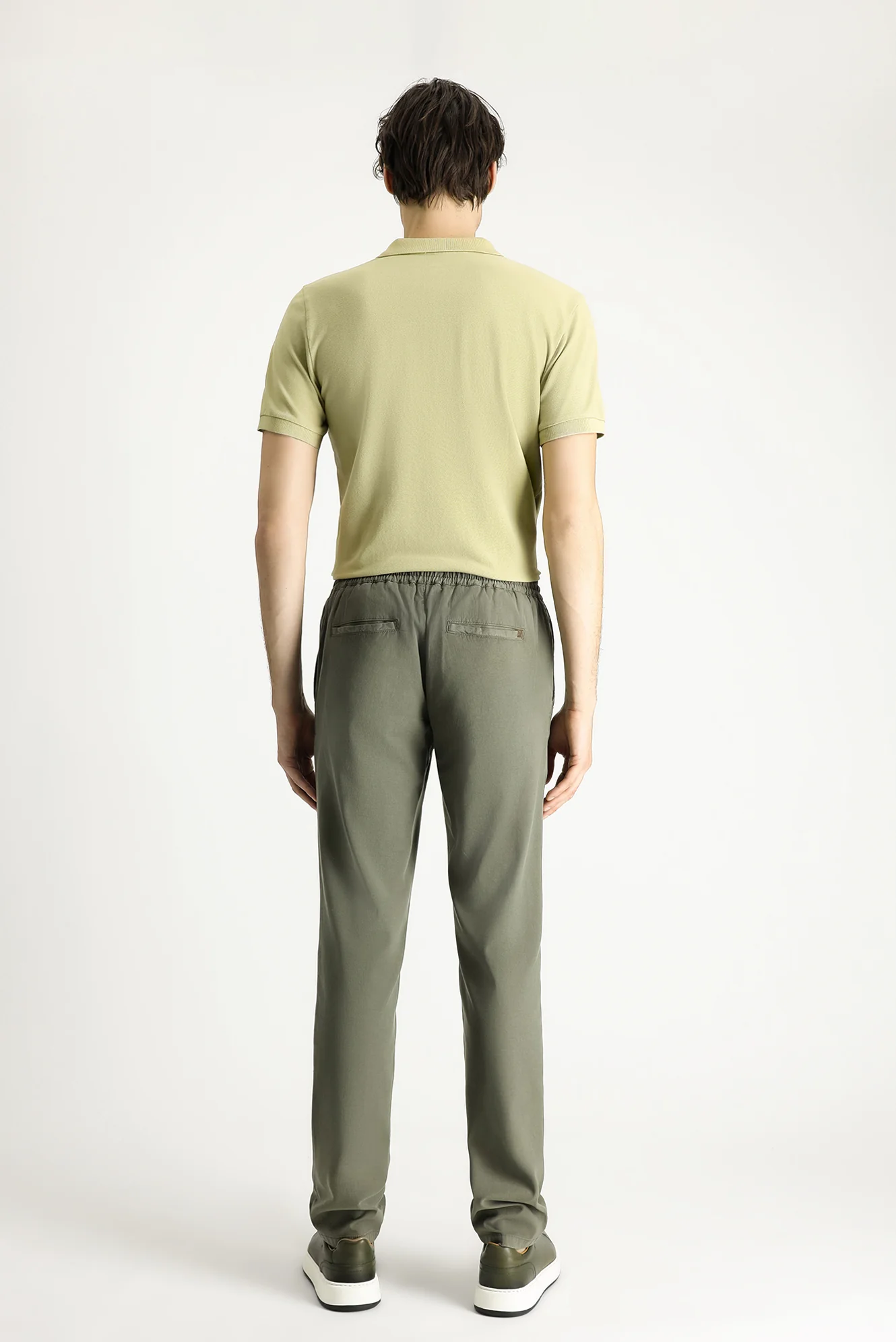 Orta Haki Slim Fit Dar Kesim Beli Lastikli İpli Likralı Jogger Pantolon - Image 5