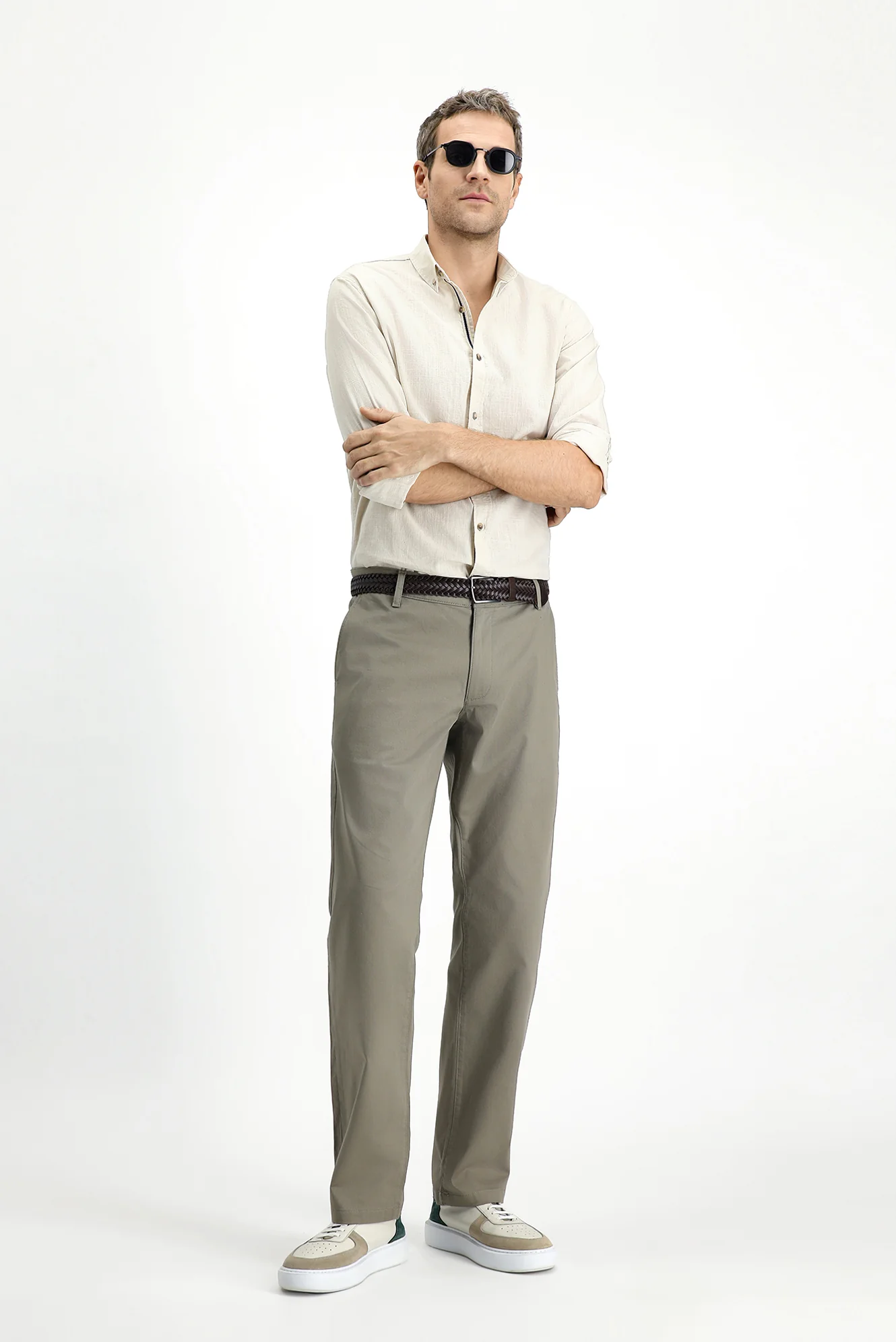 Orta Haki Slim Fit Dar Kesim Beli Lastikli Likralı Kanvas / Chino Pantolon - Image 3