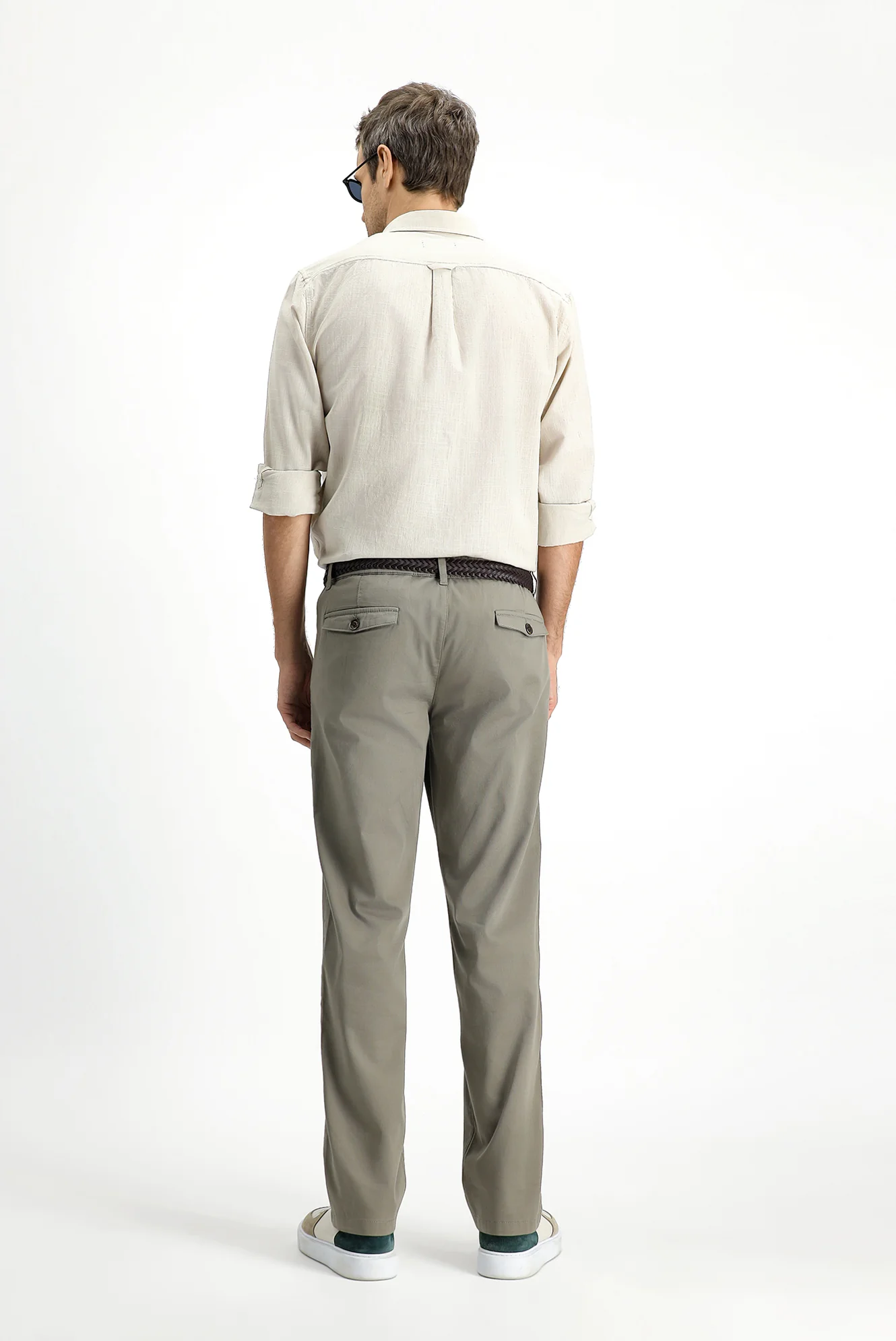 Orta Haki Slim Fit Dar Kesim Beli Lastikli Likralı Kanvas / Chino Pantolon - Image 5