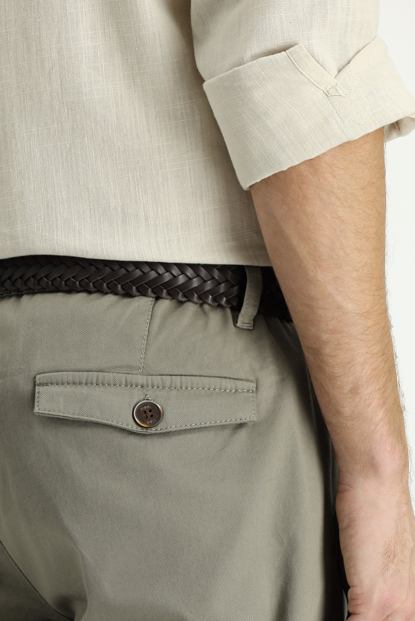 Orta Haki Slim Fit Dar Kesim Beli Lastikli Likralı Kanvas / Chino Pantolon - Image 6