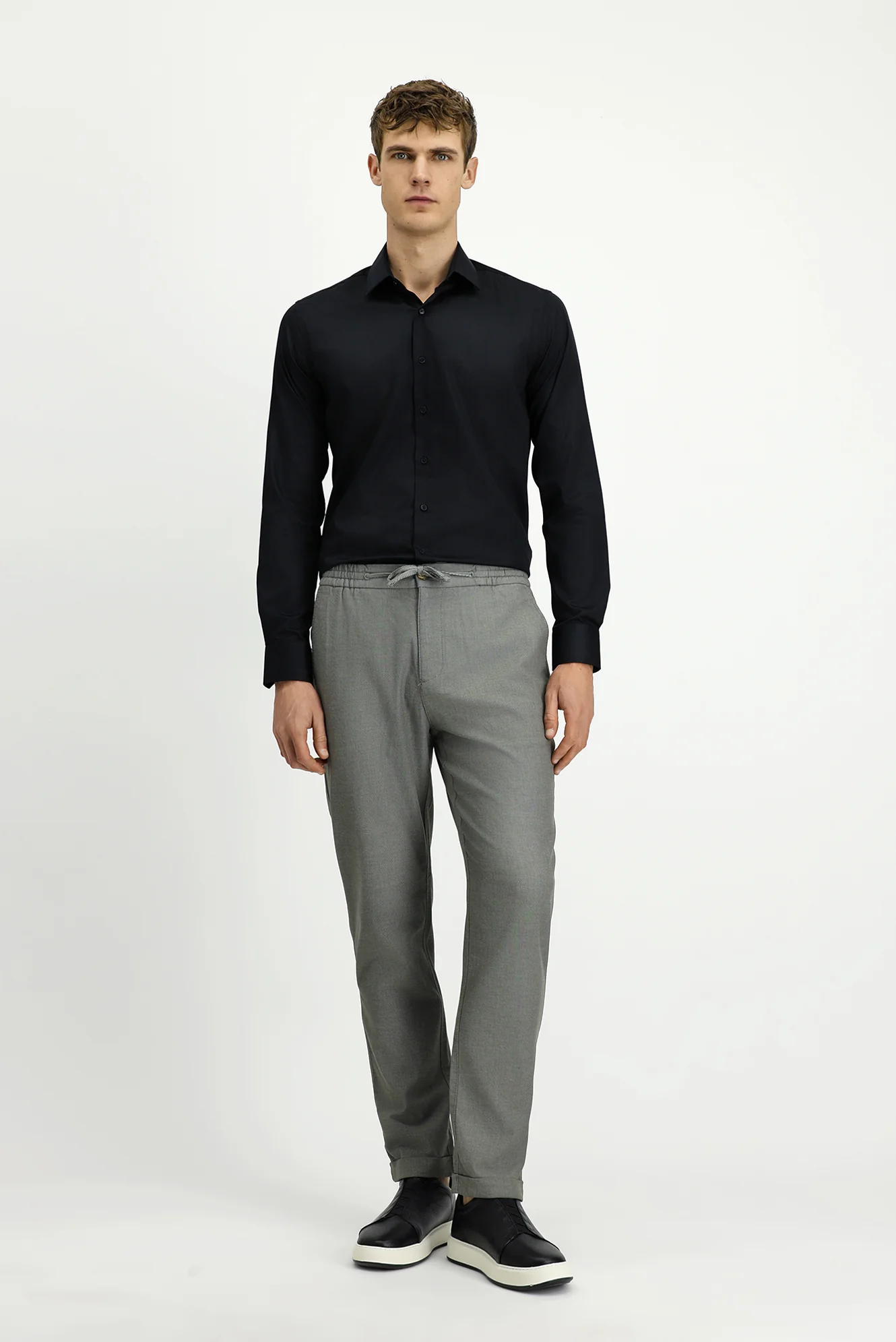 Orta Haki Slim Fit Dar Kesim Desenli Beli Lastikli İpli Likralı Jogger Pantolon