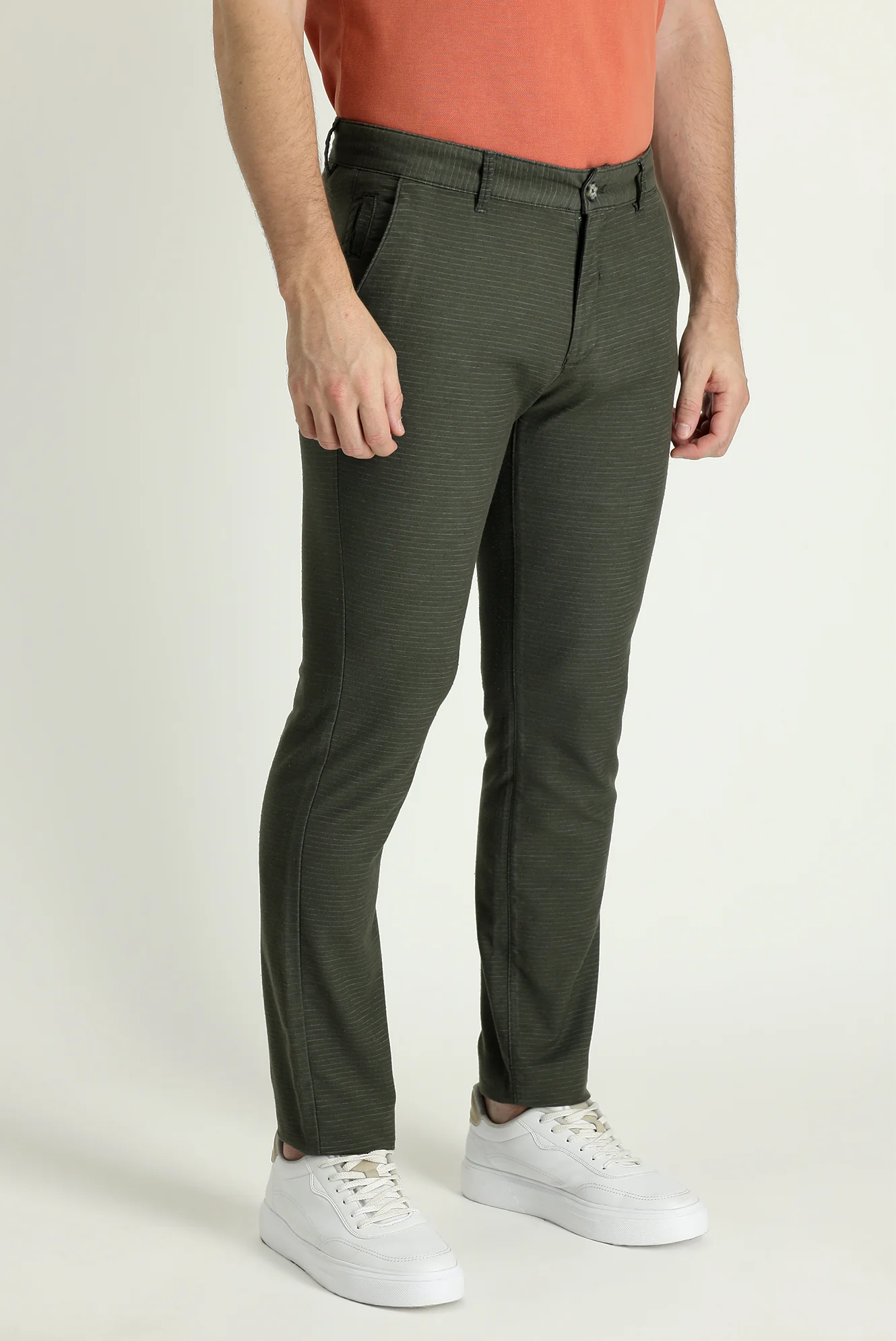 Orta Haki Slim Fit Dar Kesim Desenli Likralı Kanvas / Chino Pantolon - Image 2