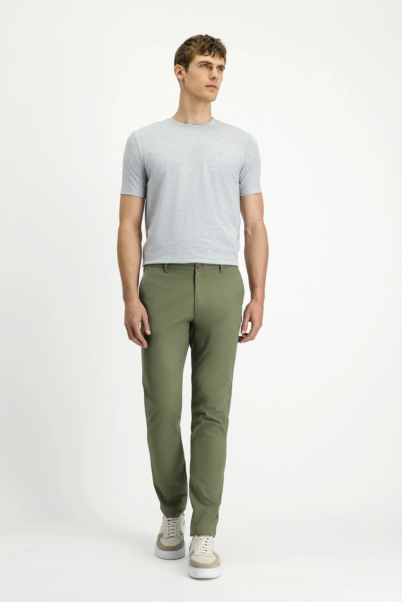 Orta Haki Slim Fit Dar Kesim Desenli Likralı Kanvas / Chino Pantolon - Image 3