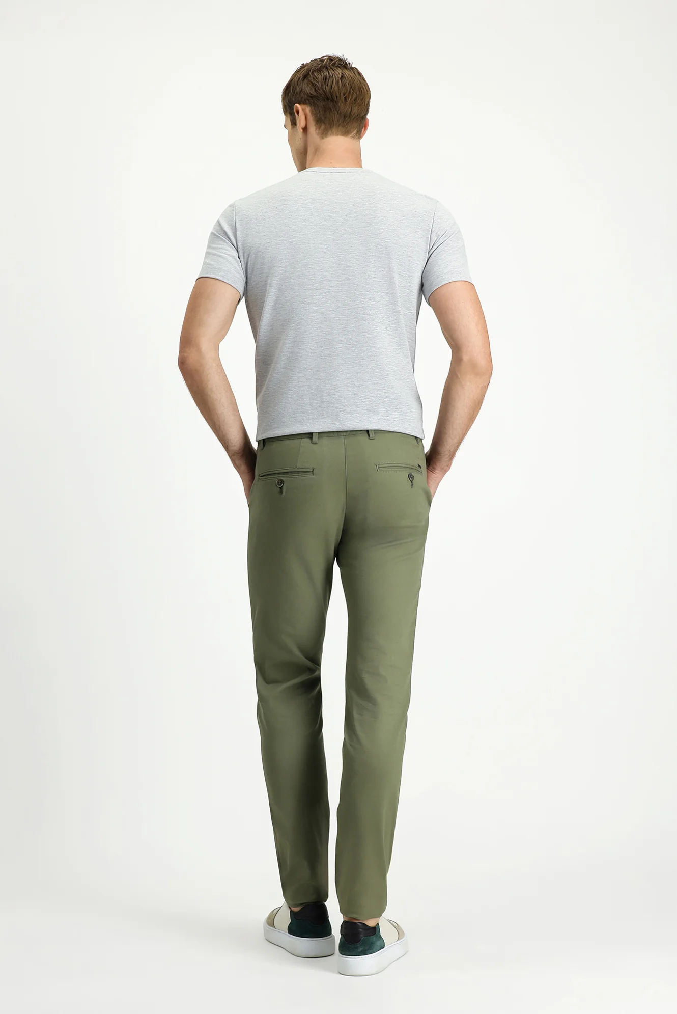 Orta Haki Slim Fit Dar Kesim Desenli Likralı Kanvas / Chino Pantolon - Image 4