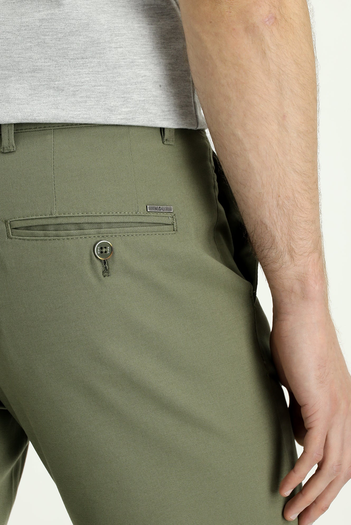 Orta Haki Slim Fit Dar Kesim Desenli Likralı Kanvas / Chino Pantolon - Image 6