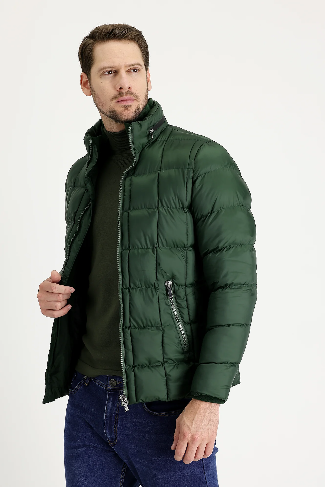 Orta Haki Slim Fit Dar Kesim Spor Mont