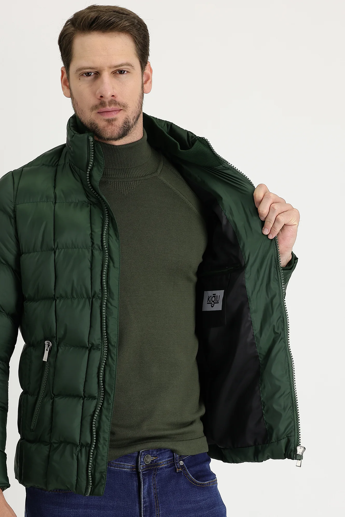 Orta Haki Slim Fit Dar Kesim Spor Mont - Image 3