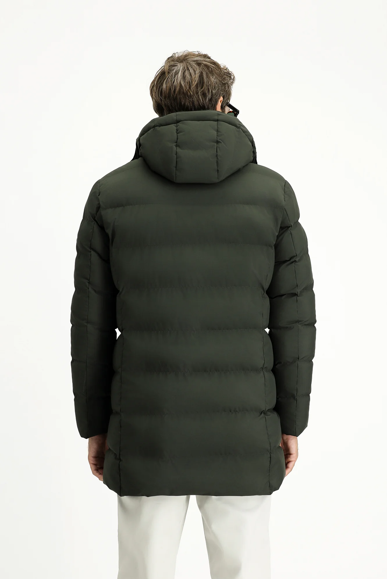 Orta Haki Slim Fit Dar Kesim Kapüşonlu Spor Şişme Kaban - Image 4