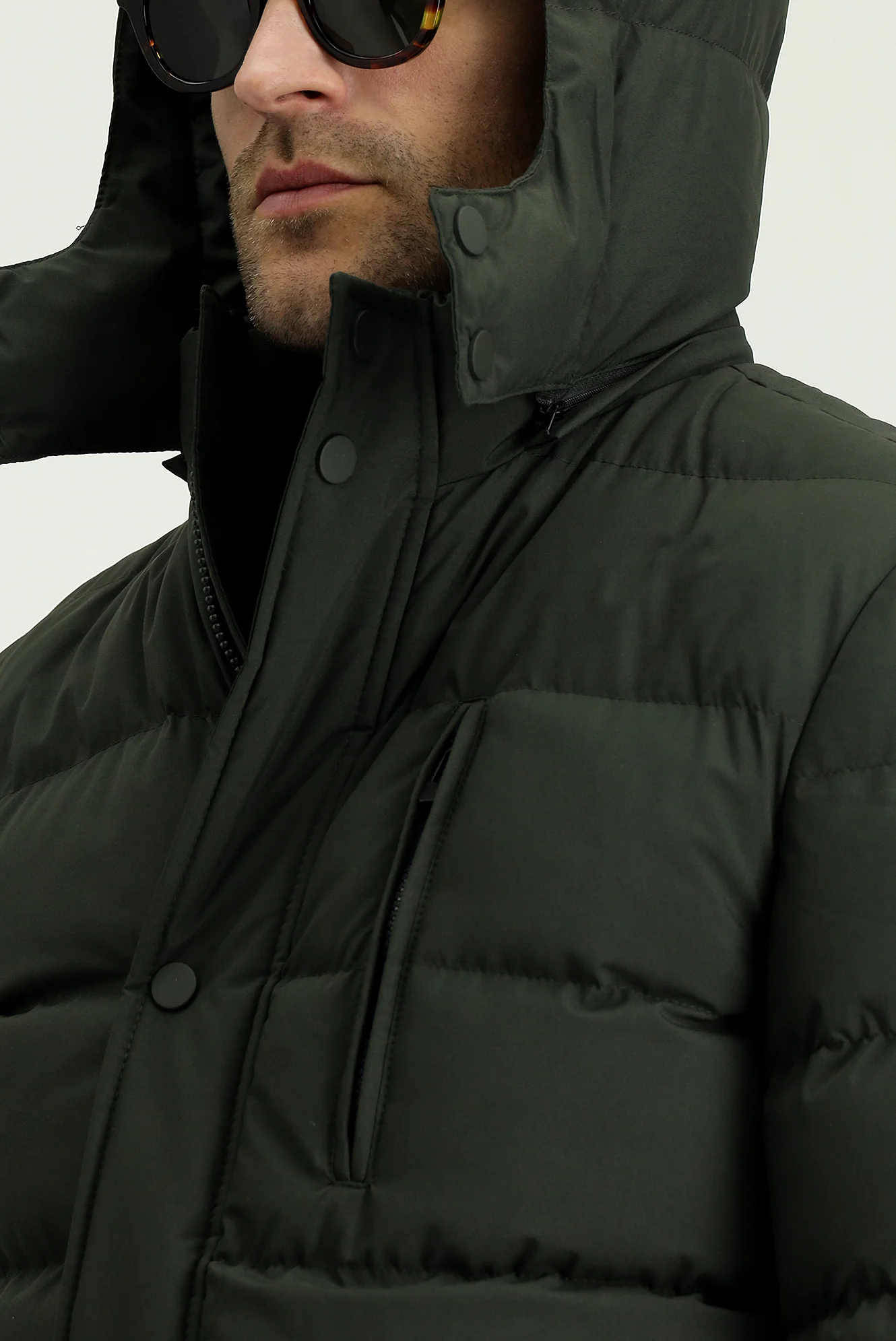 Orta Haki Slim Fit Dar Kesim Kapüşonlu Spor Şişme Kaban - Image 5