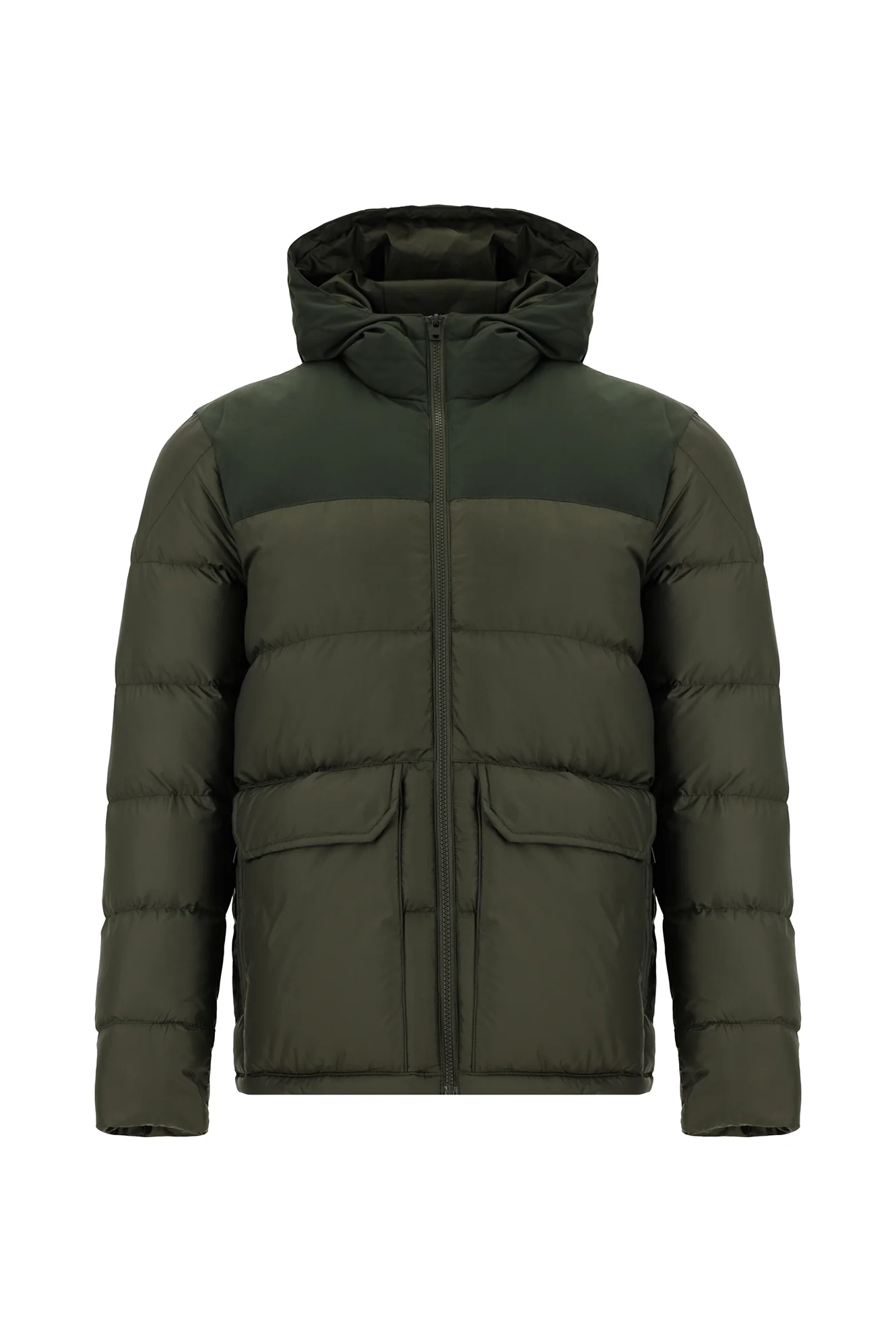 Orta Haki Slim Fit Dar Kesim Kapüşonlu Spor Şişme Mont - Image 7